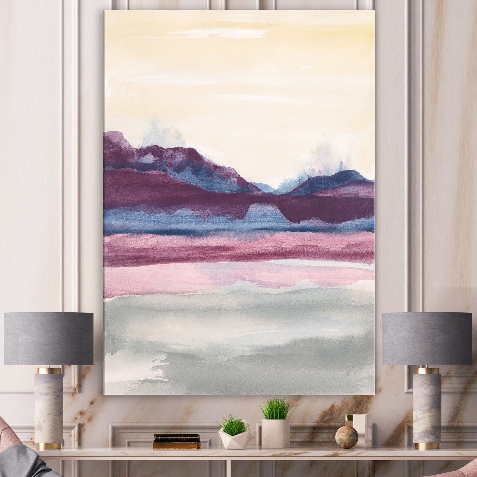Shabby Watercolor on Purple I - Shabby Chic Canvas Artwork