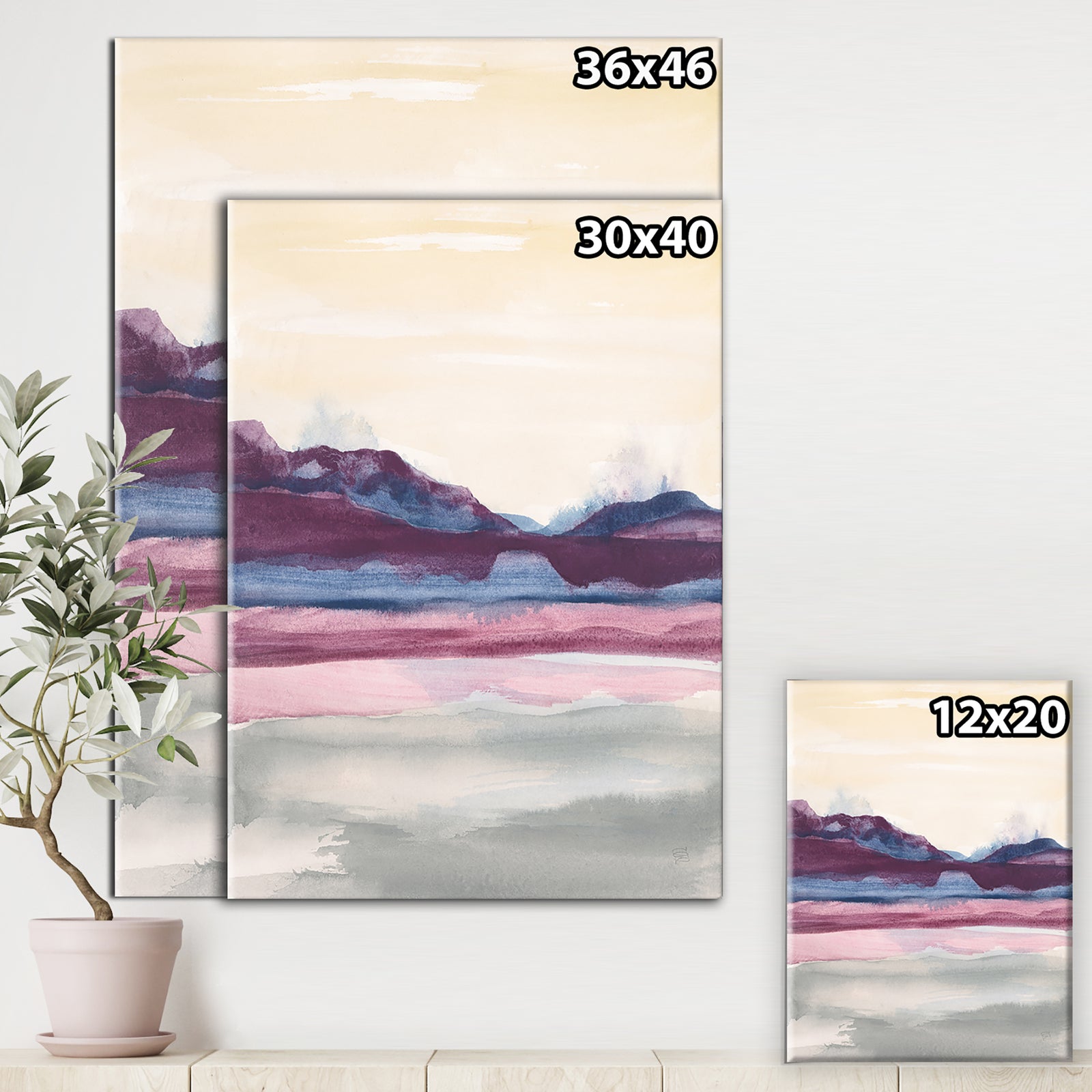 Shabby Watercolor on Purple I - Shabby Chic Canvas Artwork