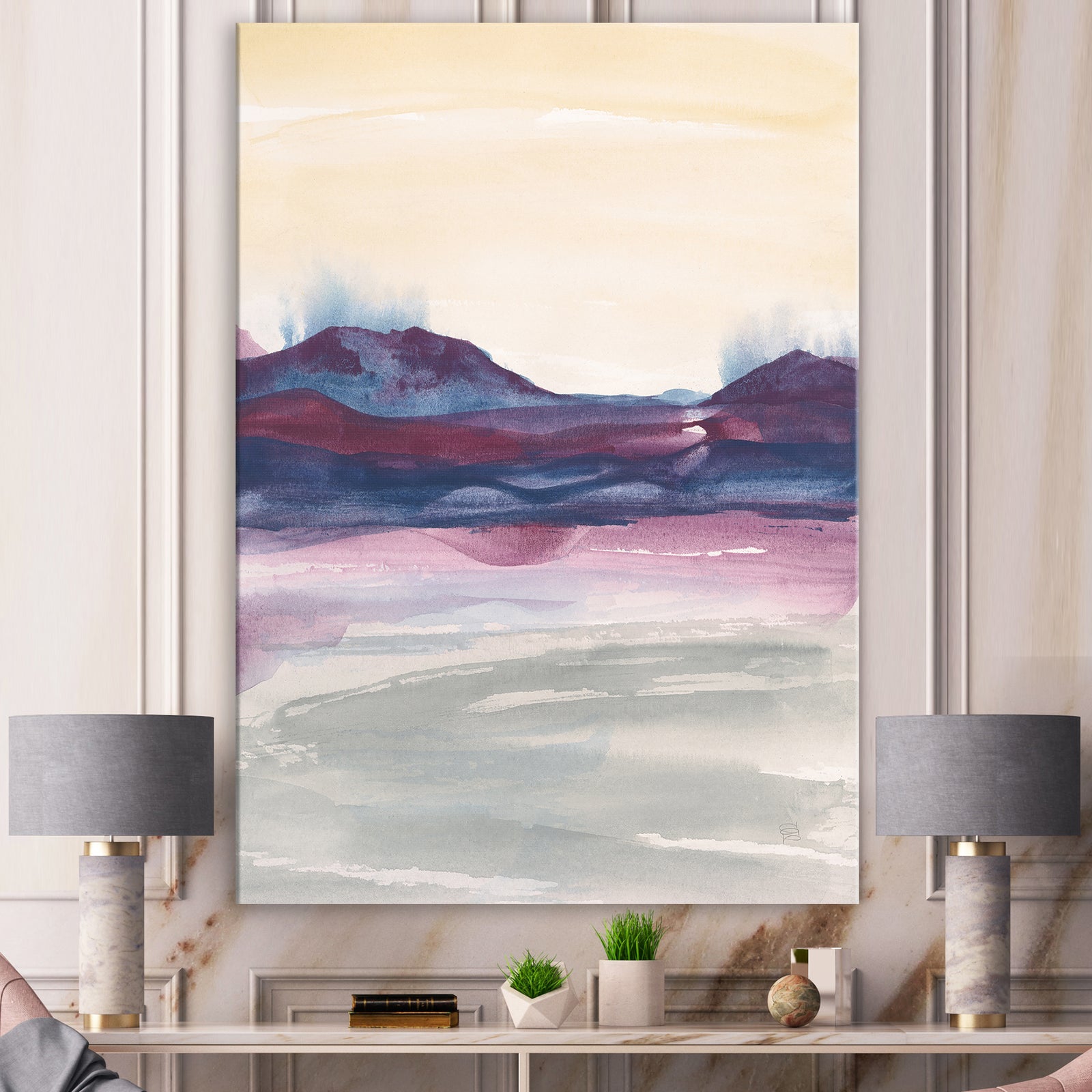 Shabby Watercolor on Purple II - Shabby Chic Canvas Art
