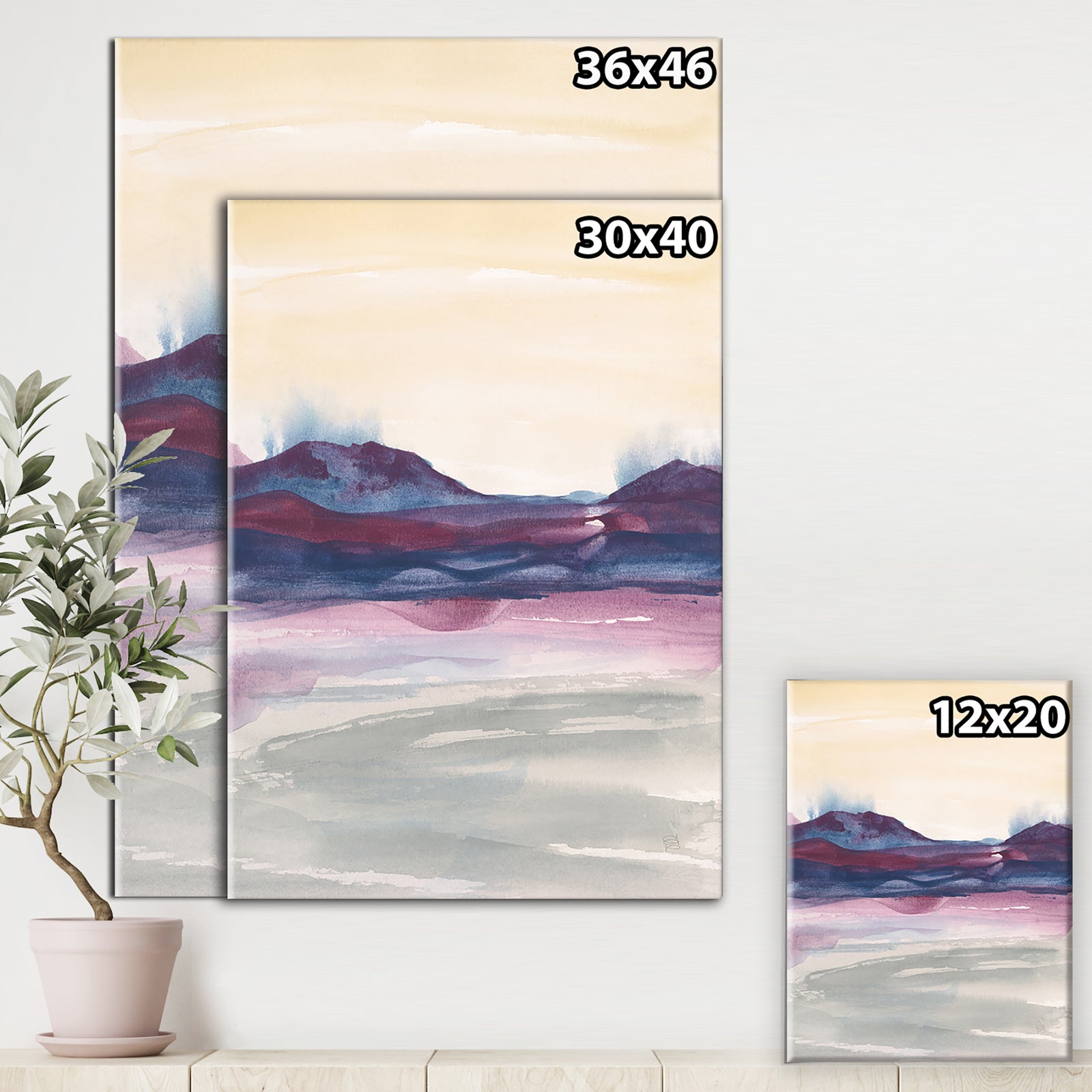 Shabby Watercolor on Purple II - Shabby Chic Canvas Art