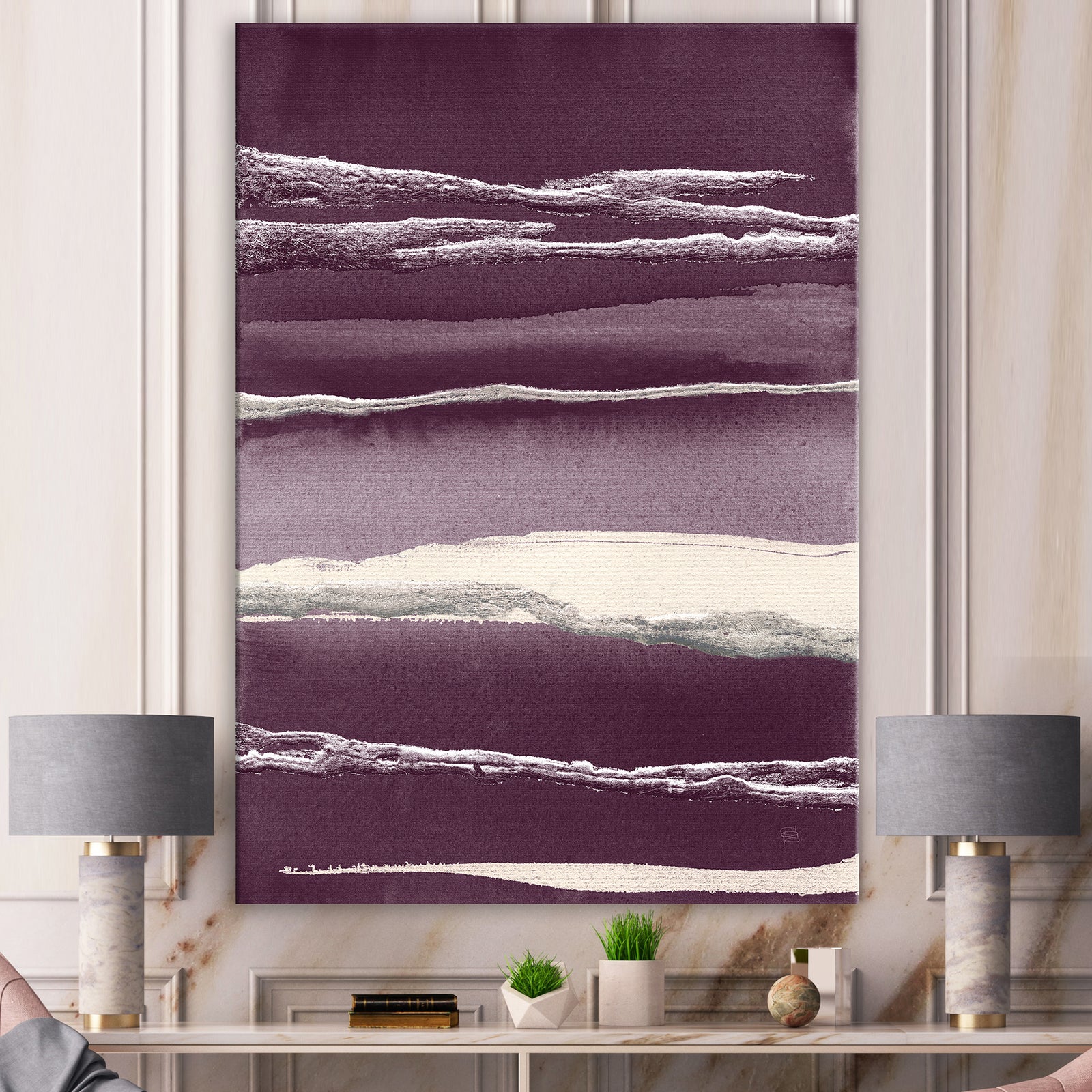 Shabby Watercolor on Purple IV - Shabby Chic Gallery-wrapped Canvas