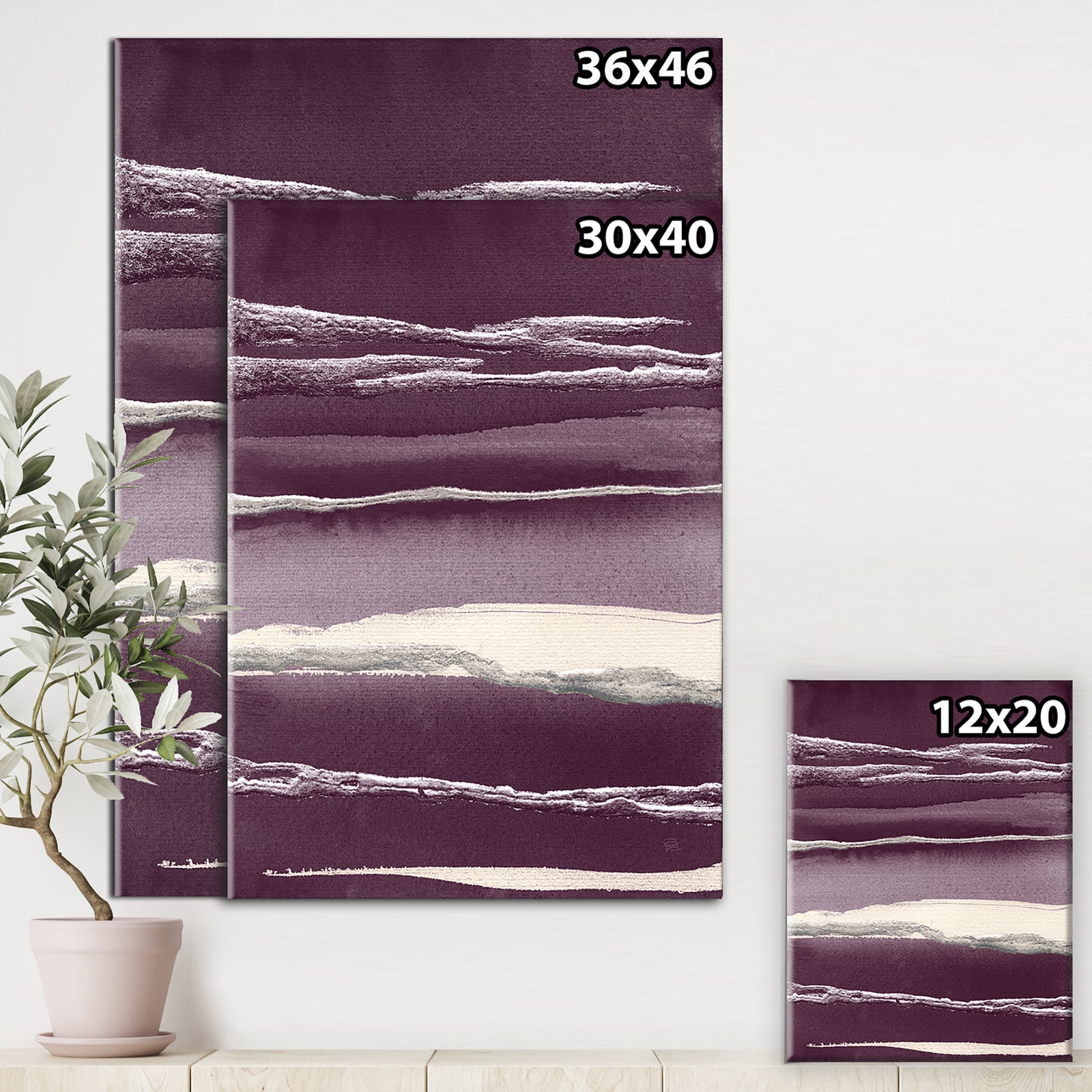 Shabby Watercolor on Purple IV - Shabby Chic Gallery-wrapped Canvas