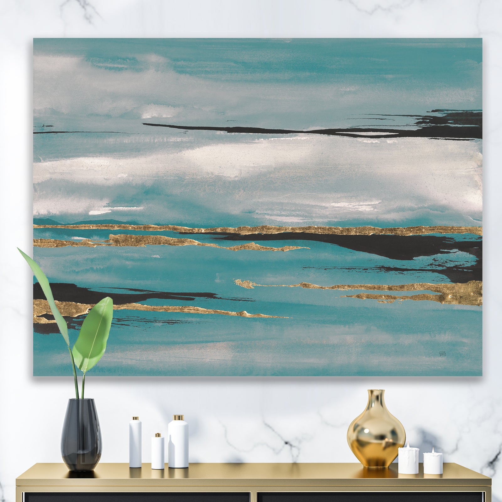 Glam Teal Watercolor I - Modern & Contemporary Canvas Artwork