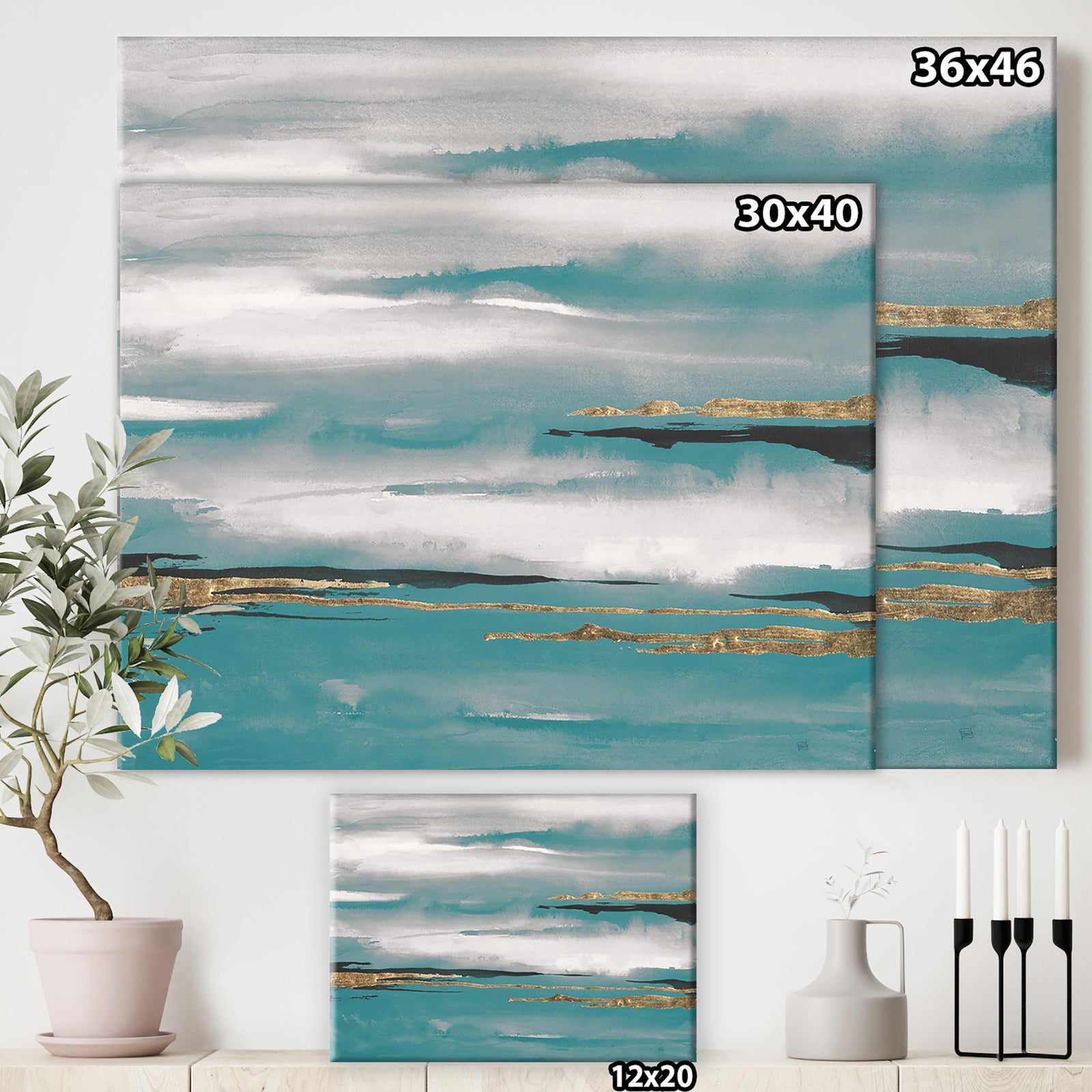 Glam Teal Watercolor II - Modern & Contemporary Canvas Art