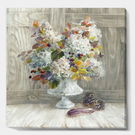 Rustic Florals White - Cabin & Lodge Premium Canvas Wall Art