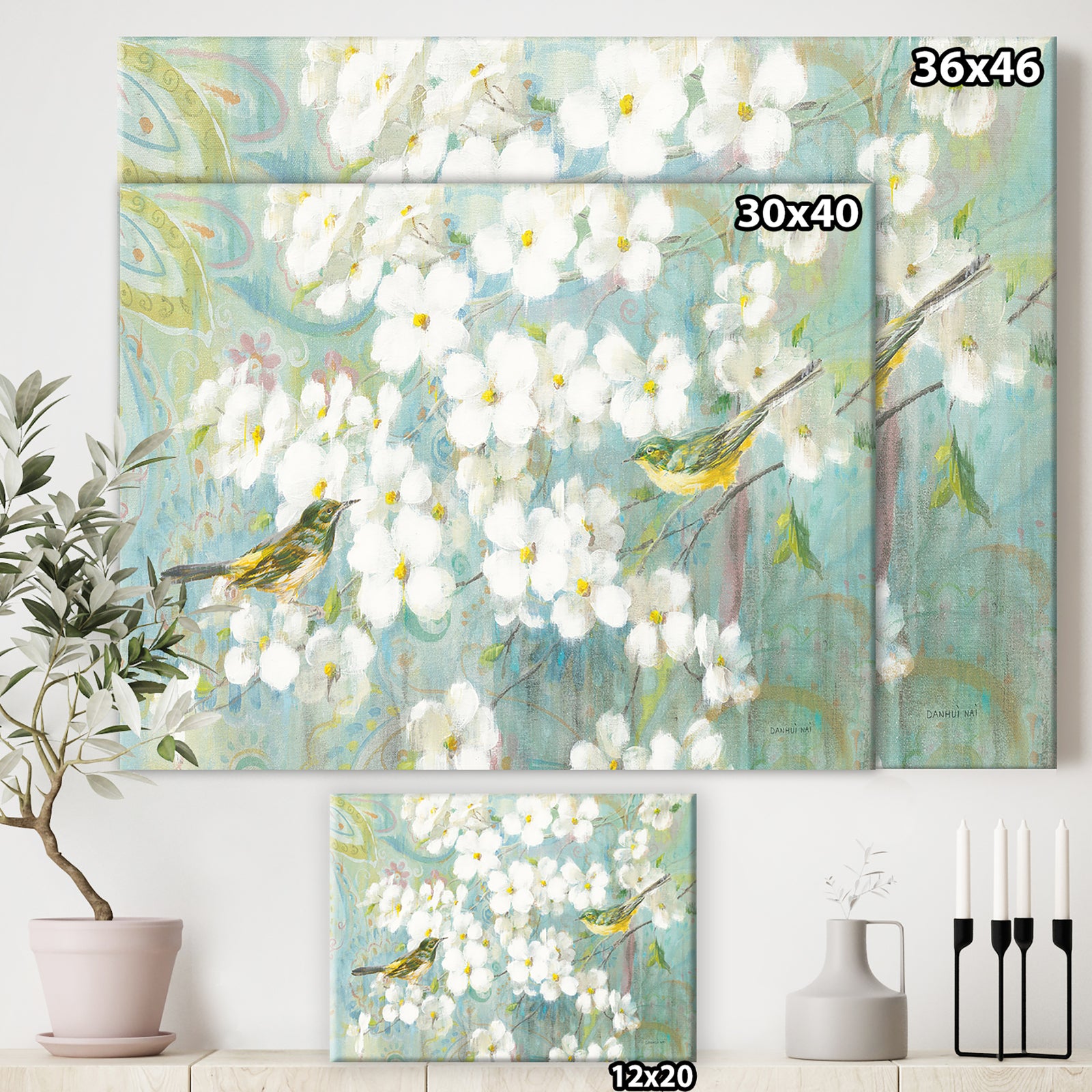 Birds on Blossom - Traditional Gallery-wrapped Canvas
