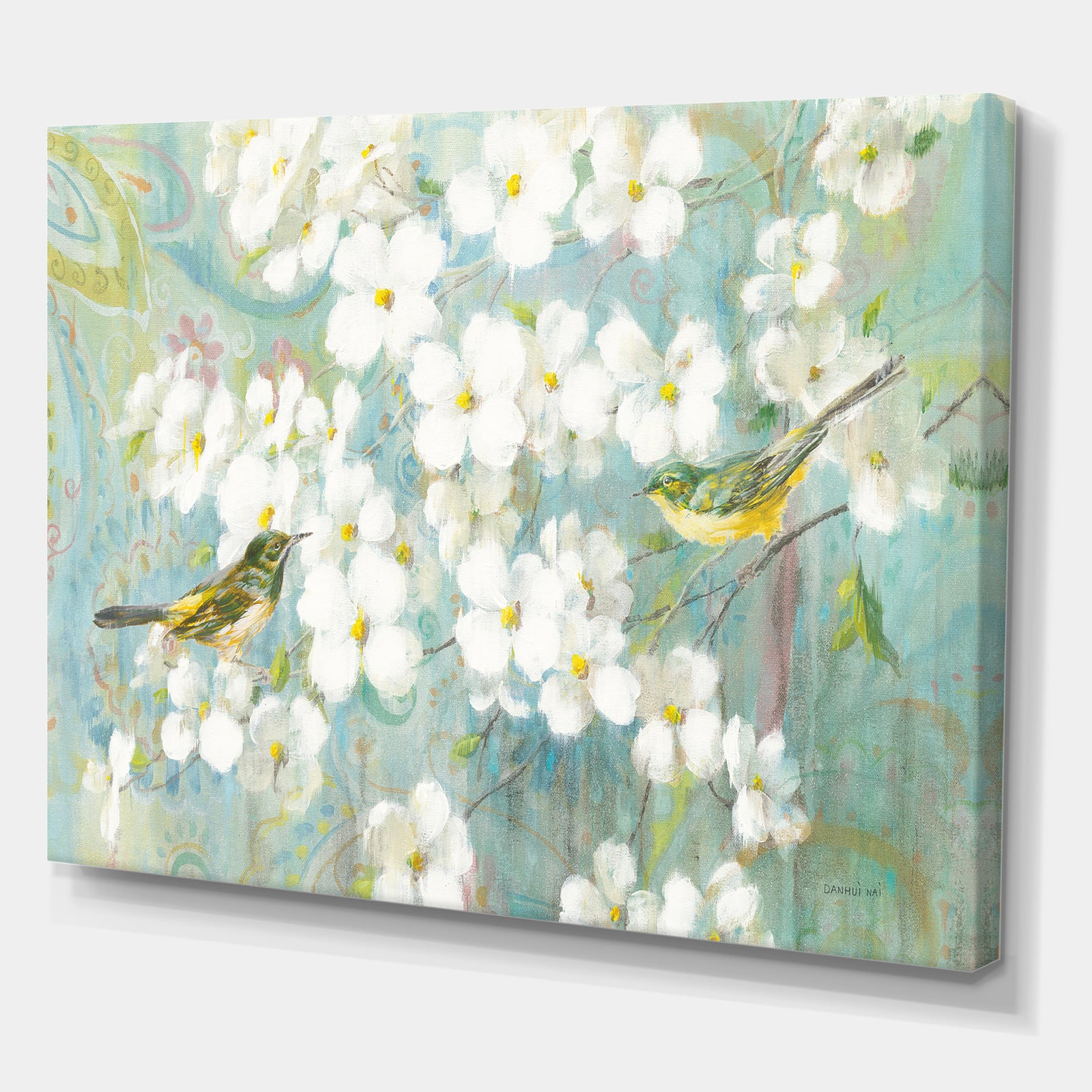 Birds on Blossom - Traditional Gallery-wrapped Canvas