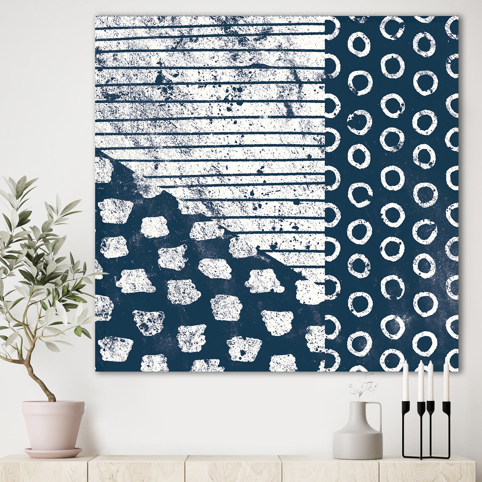 Indigo striples and Tile - Modern & Transitional Gallery-wrapped Canvas