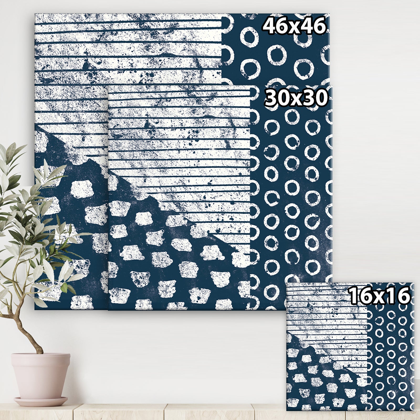 Indigo striples and Tile - Modern & Transitional Gallery-wrapped Canvas