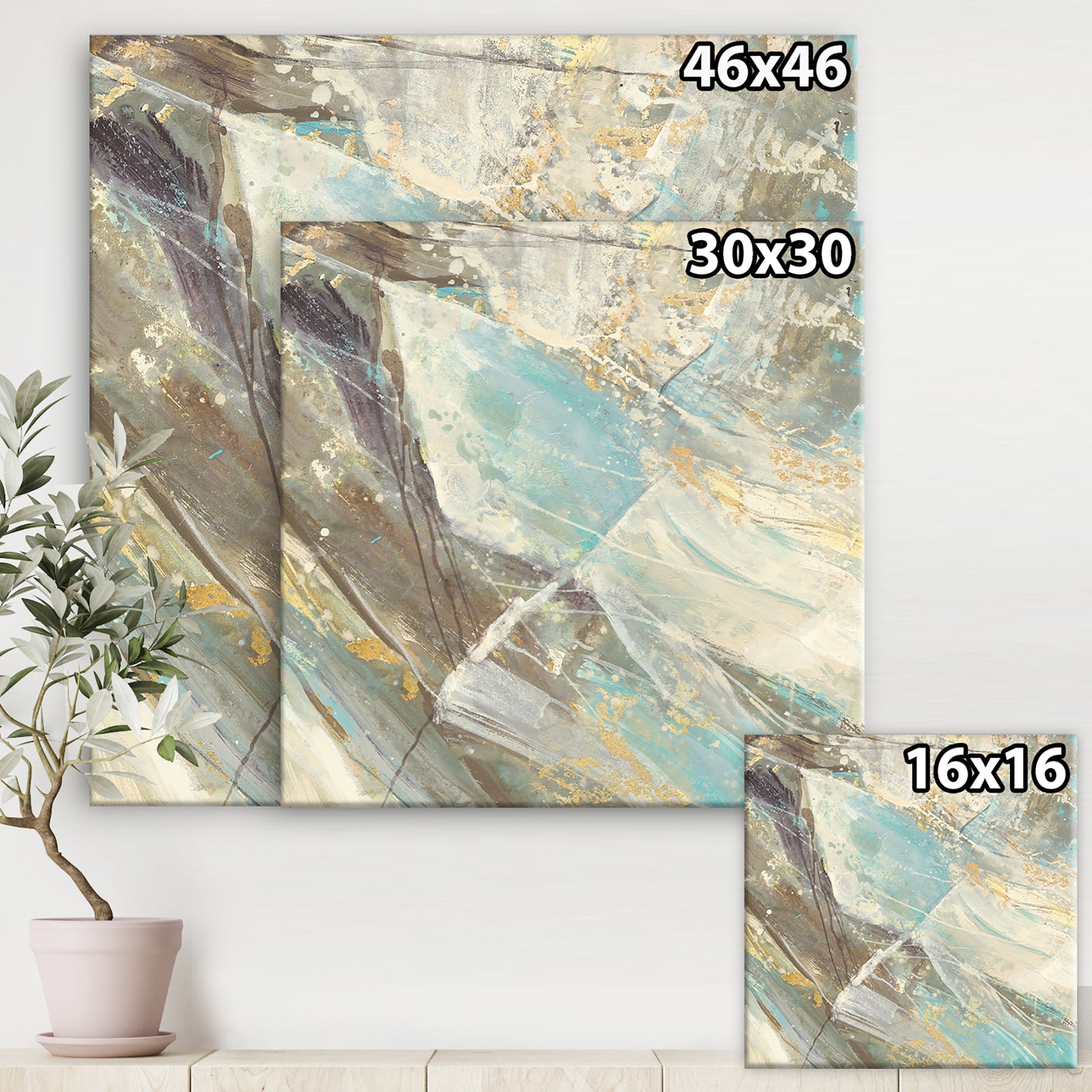 Blue Geometric Water - Modern & Contemporary Premium Canvas Wall Art