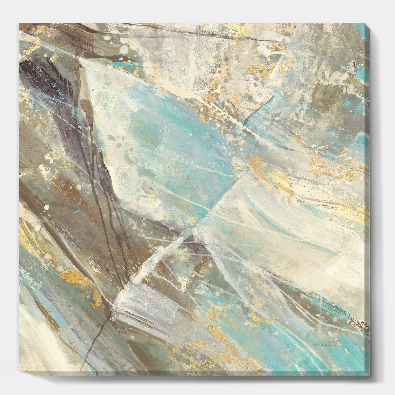 Blue Geometric Water - Modern & Contemporary Premium Canvas Wall Art
