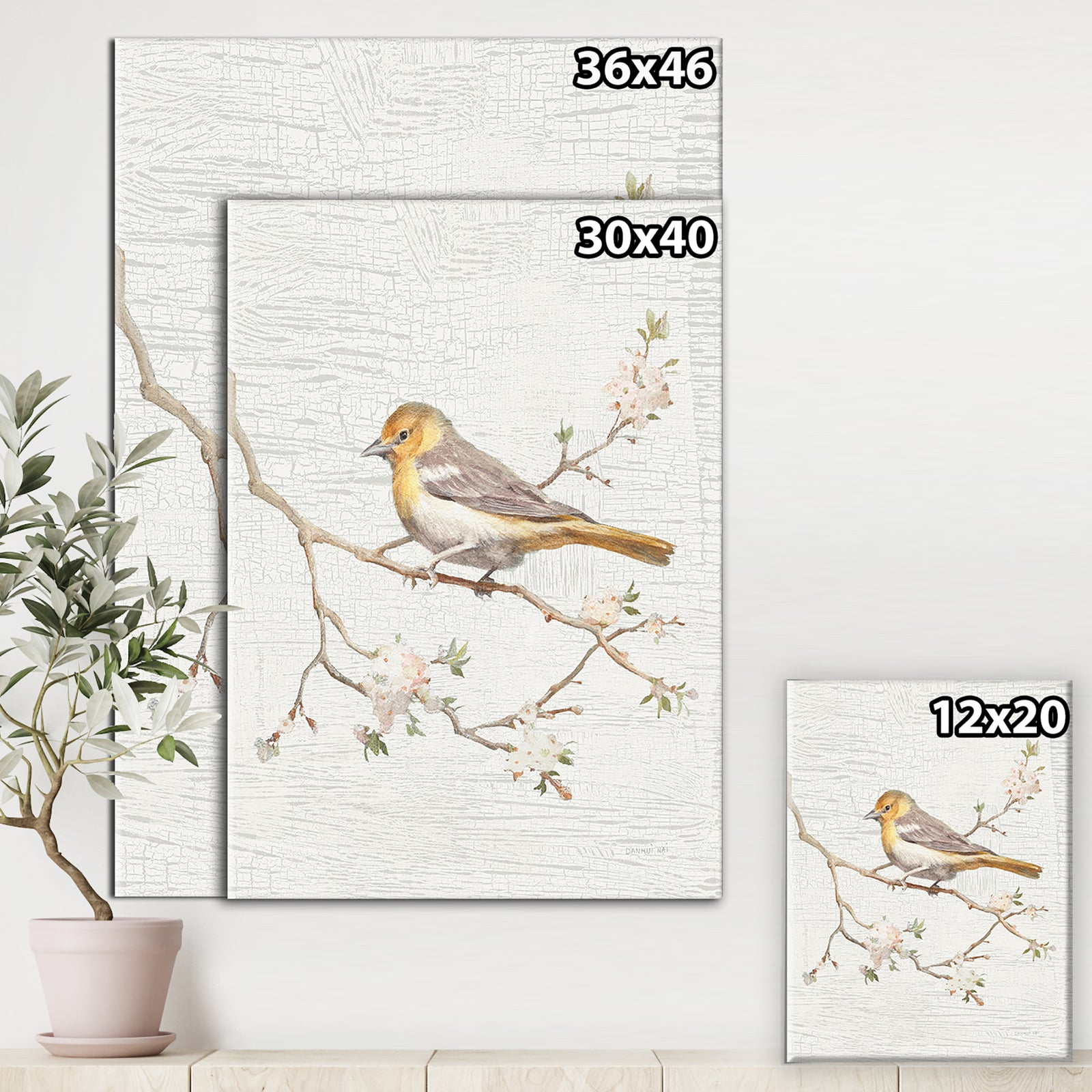 Birds on Blossom II - Farmhouse Canvas Artwork