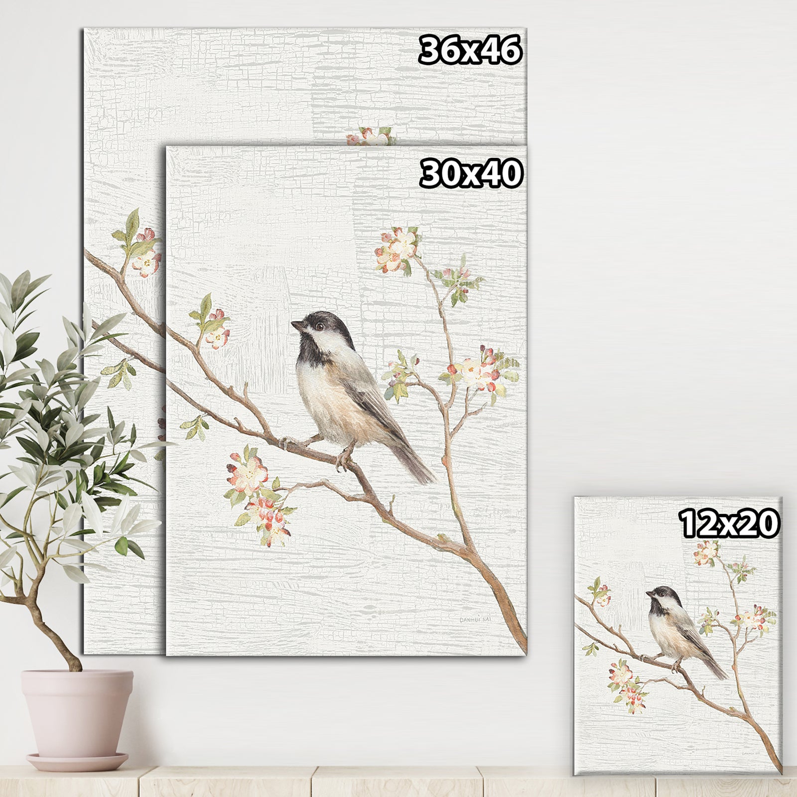 Birds on Blossom I - Farmhouse Canvas Art