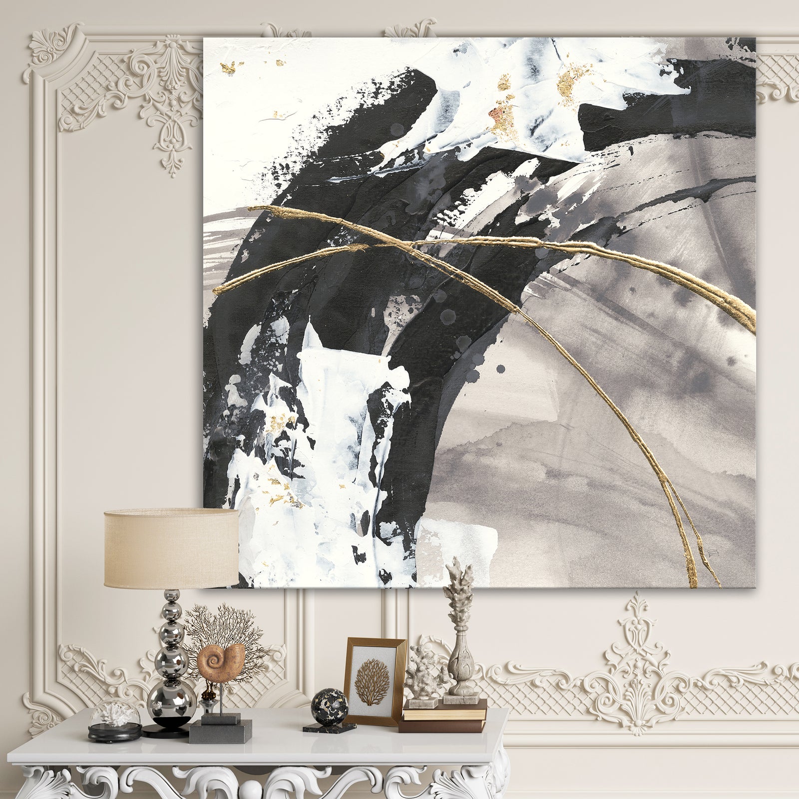 Glam Painted Arcs I - Transitional Gallery-wrapped Canvas