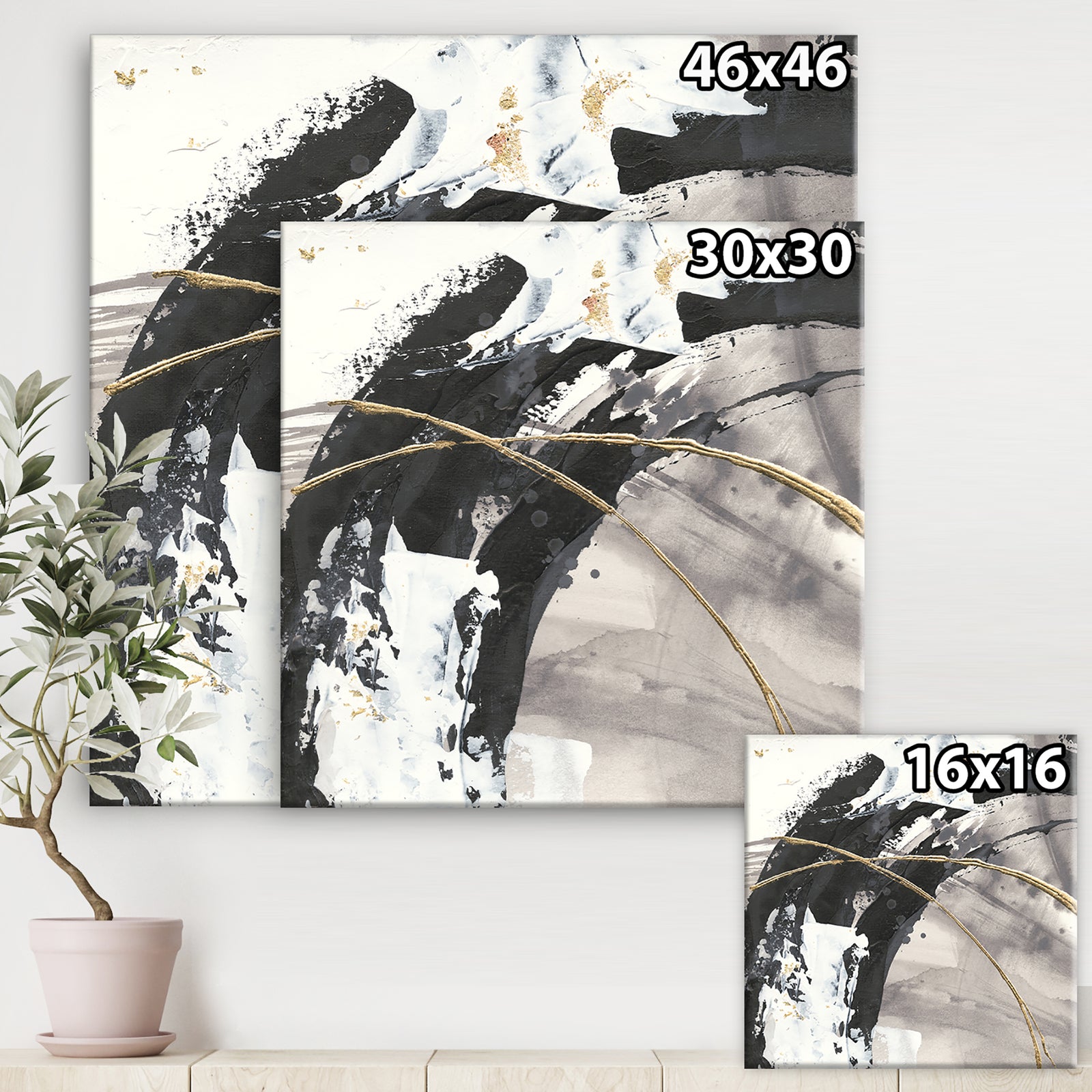 Glam Painted Arcs I - Transitional Gallery-wrapped Canvas