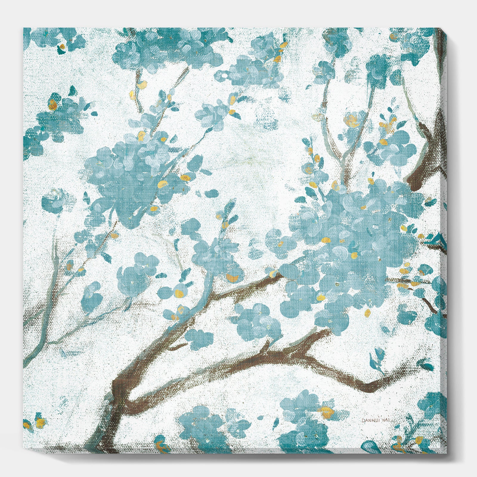 Teal Cherry Blossoms I - Traditional Floral Canvas Artwork