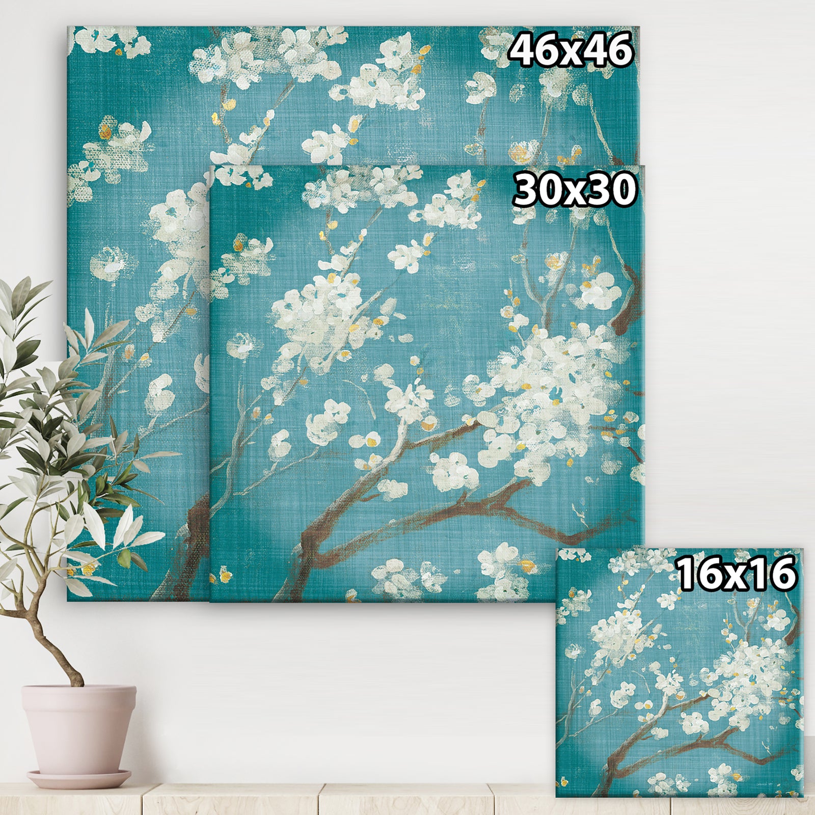 Blue Cherry Blossoms II - Cabin & Lodge Premium Canvas Wall Art