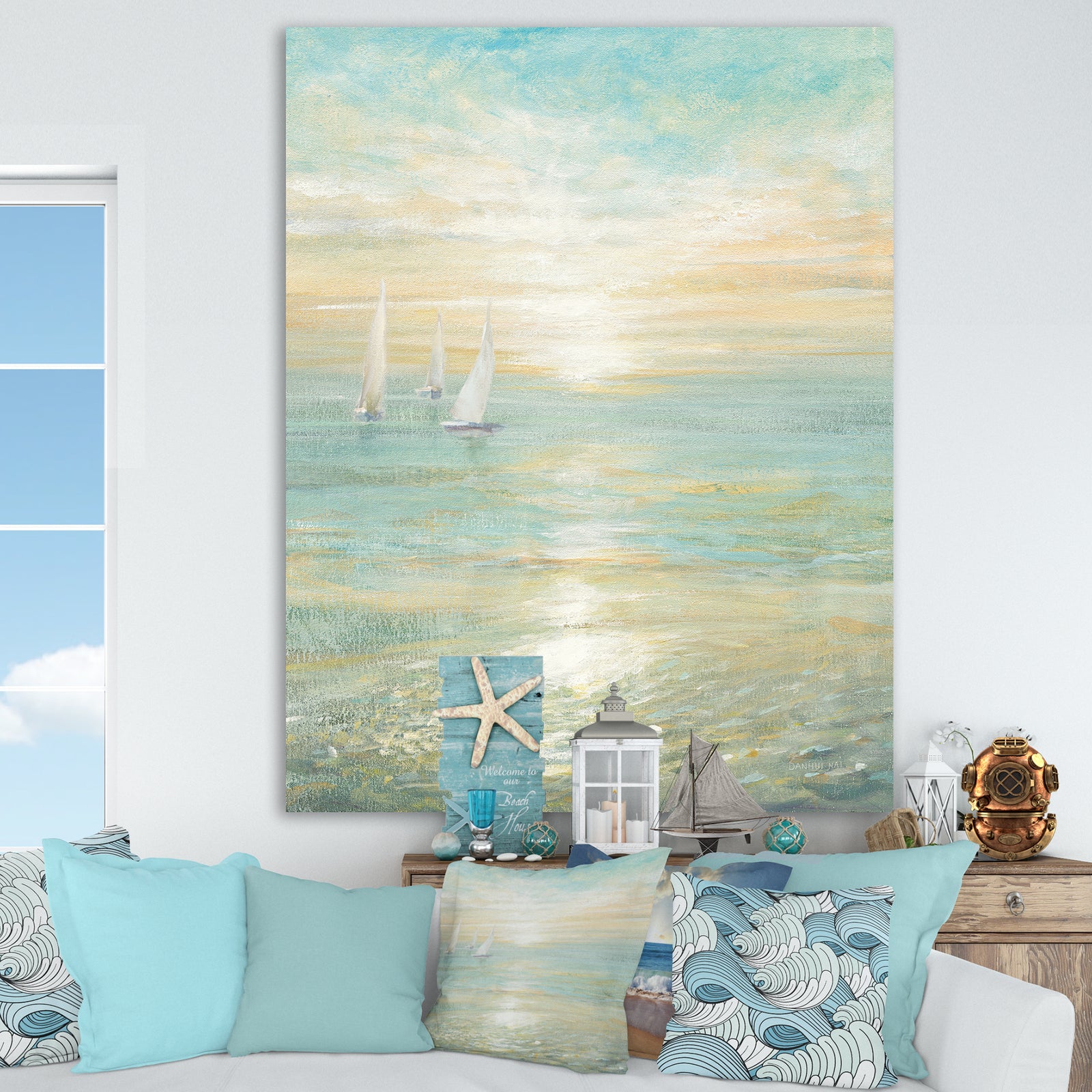 Sunrise Boat I - Nautical & Coastal Premium Canvas Wall Art