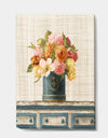 Tulips in Teal and Gold Hatbox on Linen - Cabin & Lodge Gallery-wrapped Canvas