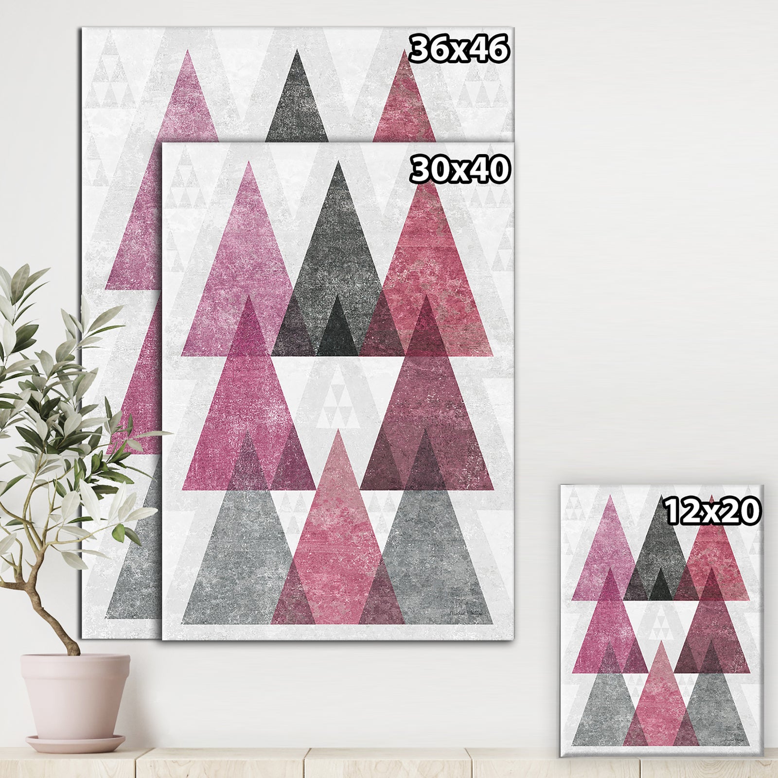 Pink Geometric Mod Triangles I - Mid-Century Transitional Modern Canvas Art