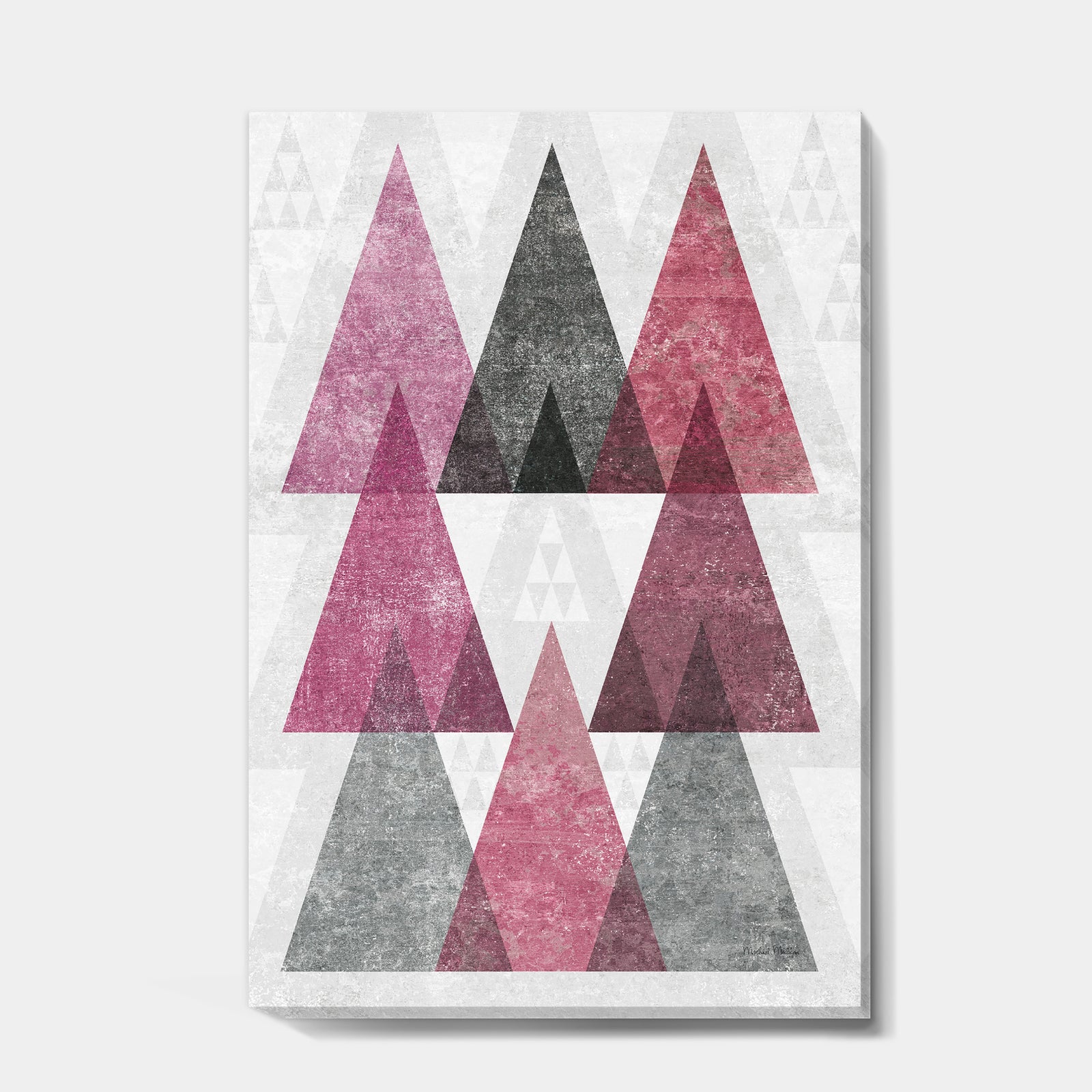 Pink Geometric Mod Triangles I - Mid-Century Transitional Modern Canvas Art