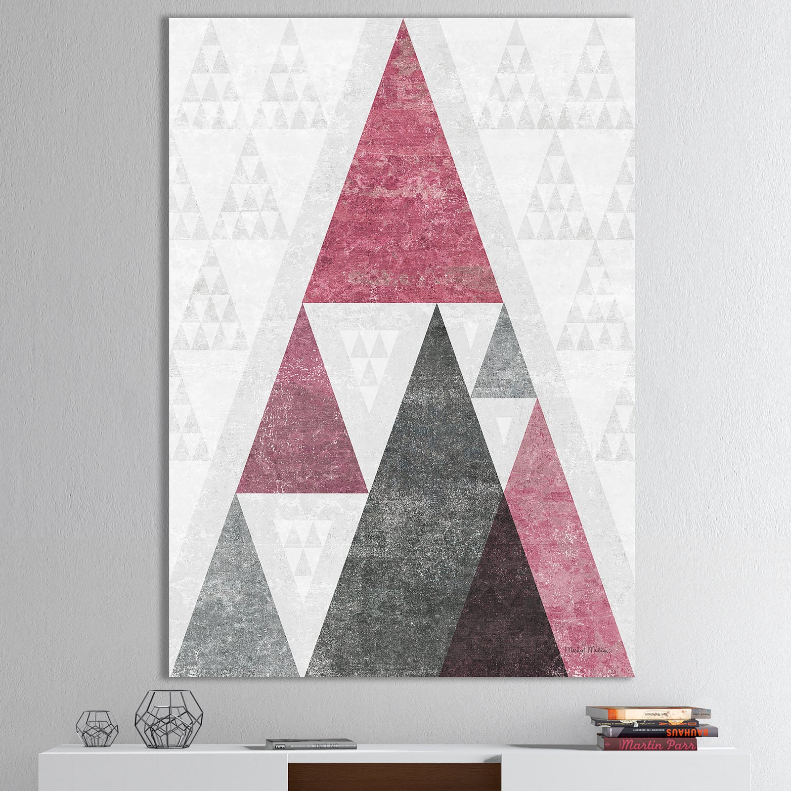 Pink Geometric Mod Triangles II - Mid-Century Transitional Modern Premium Canvas Wall Art