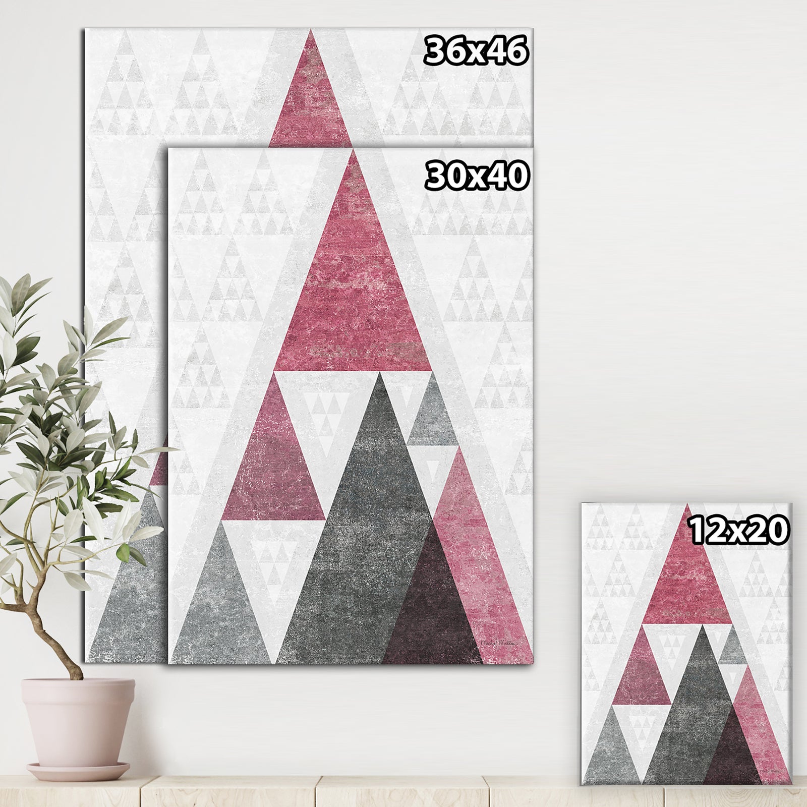 Pink Geometric Mod Triangles II - Mid-Century Transitional Modern Premium Canvas Wall Art