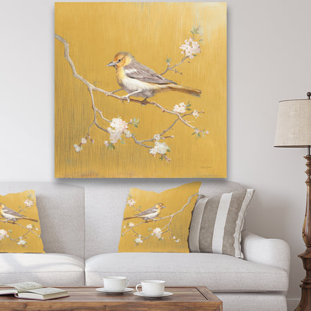 Gold Bird on Blossoms I - Farmhouse Gallery-wrapped Canvas