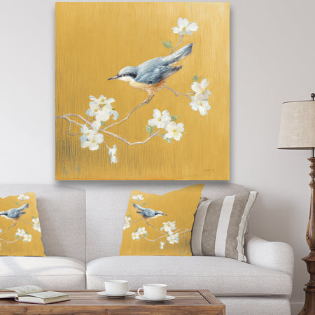 Gold Bird on Blossoms II - Farmhouse Canvas Artwork