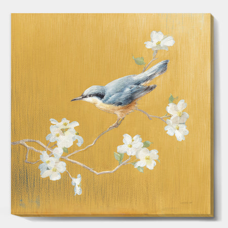Gold Bird on Blossoms II - Farmhouse Canvas Artwork