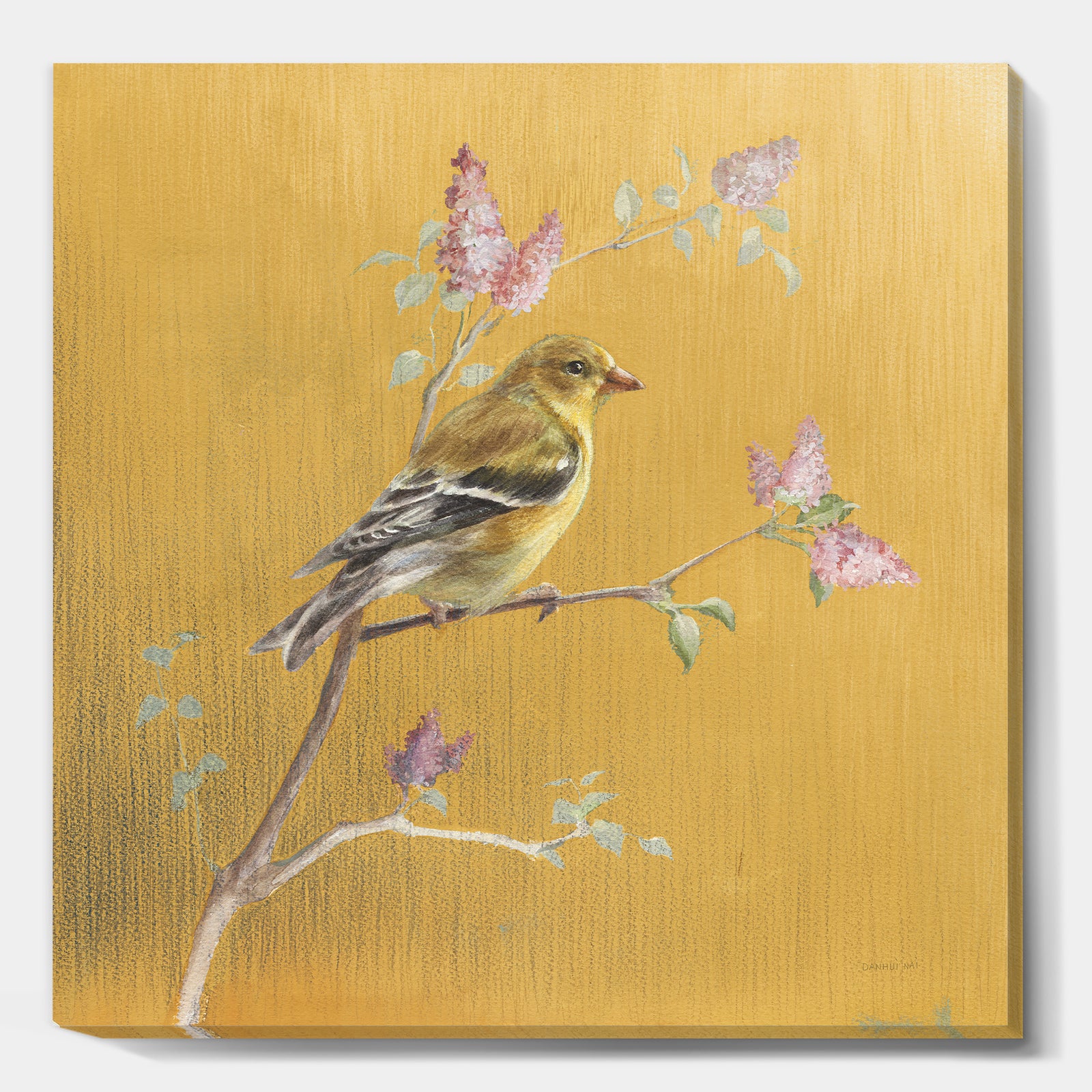 Gold Bird on Blossoms III - Farmhouse Canvas Art