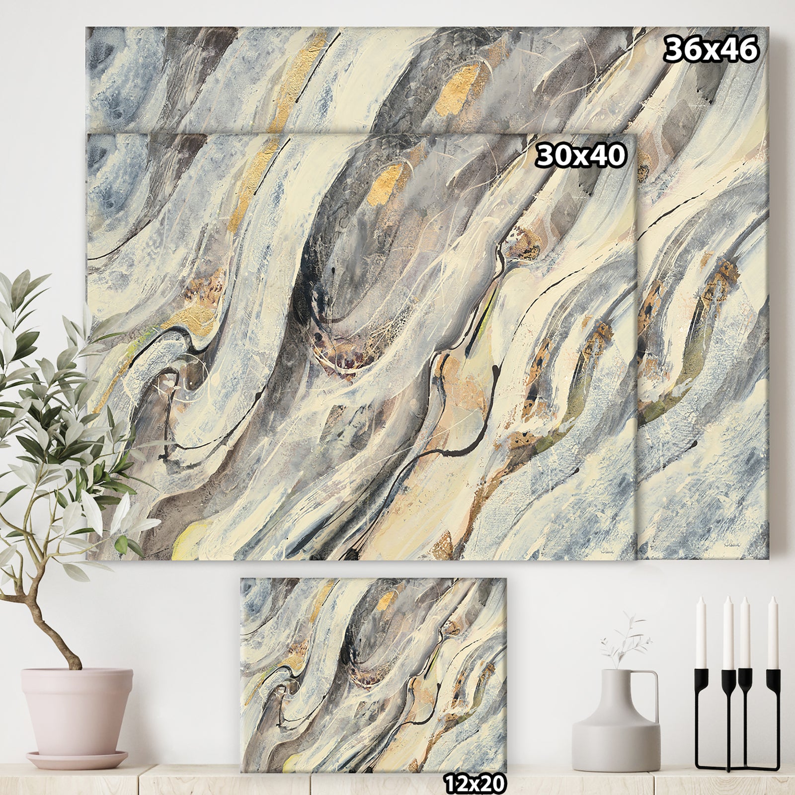 Glam Golden Falls - Modern & Contemporary Premium Canvas Wall Art