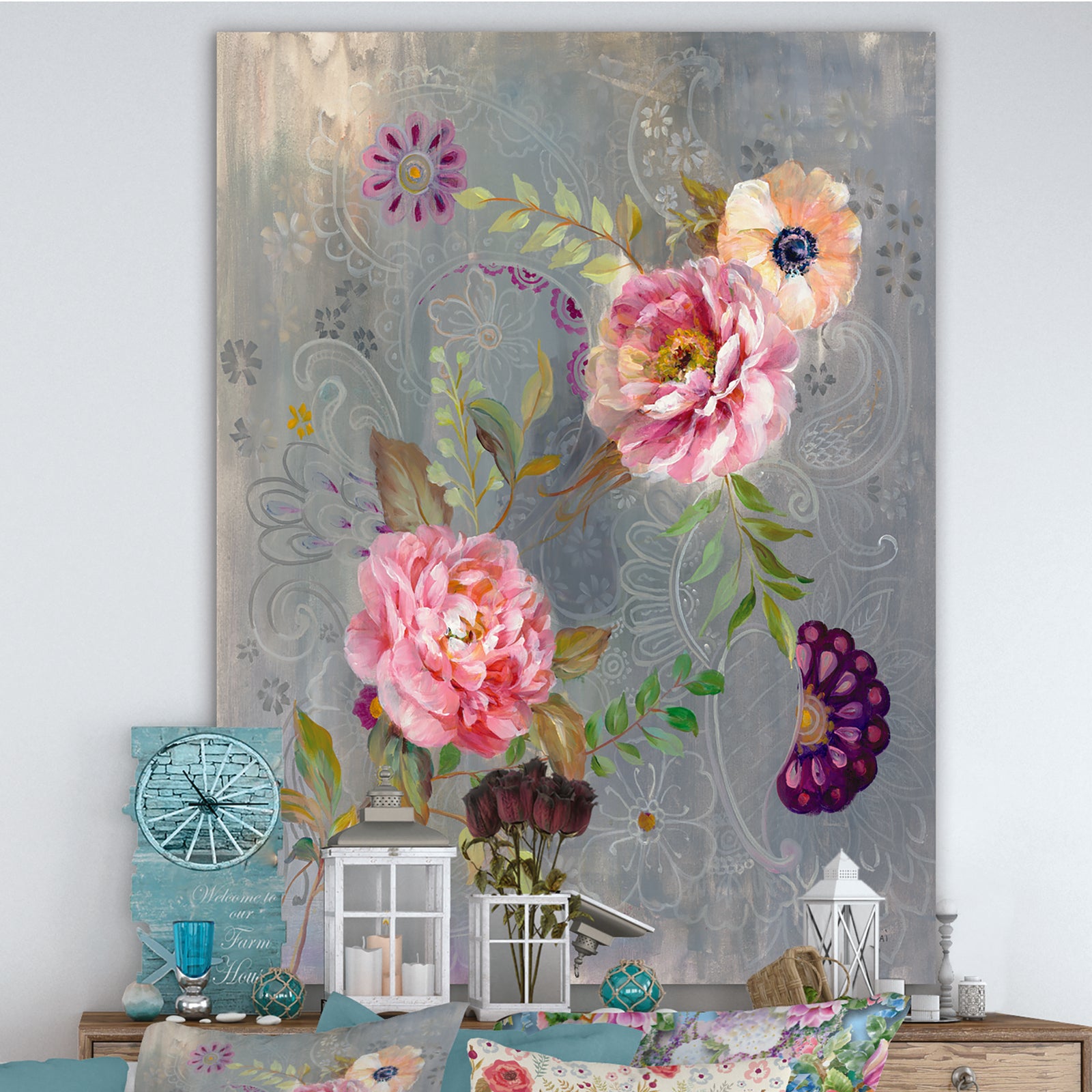 Peonies and Paisley - Cabin & Lodge Canvas Art