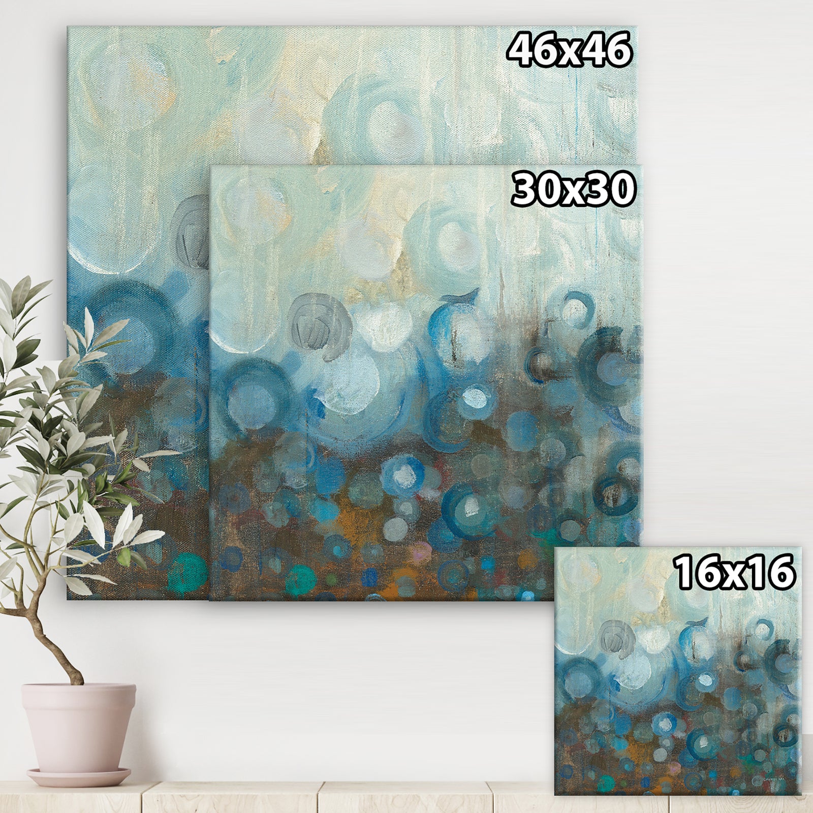 Blue and Bronze Dots on Glass I - Modern & Contemporary Canvas Artwork