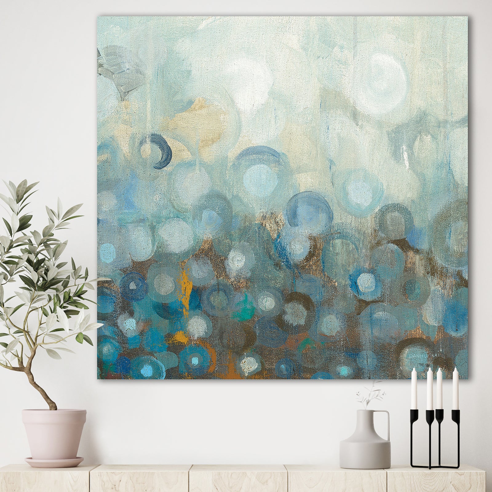 Blue and Bronze Dots on Glass II - Modern & Contemporary Canvas Art