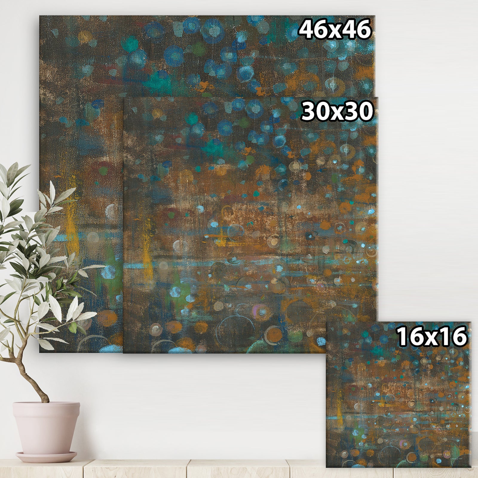 Blue and Bronze Dots on Glass III - Cabin & Lodge Premium Canvas Wall Art