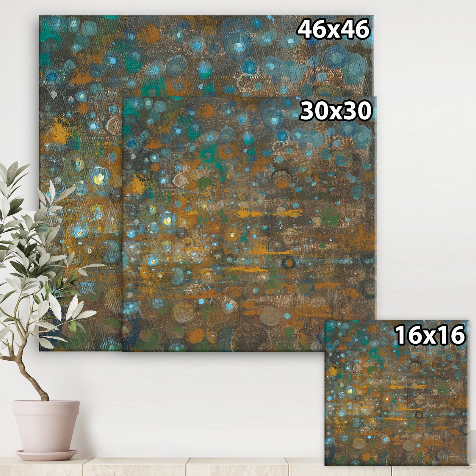 Blue and Bronze Dots on Glass IV - Cabin & Lodge Gallery-wrapped Canvas