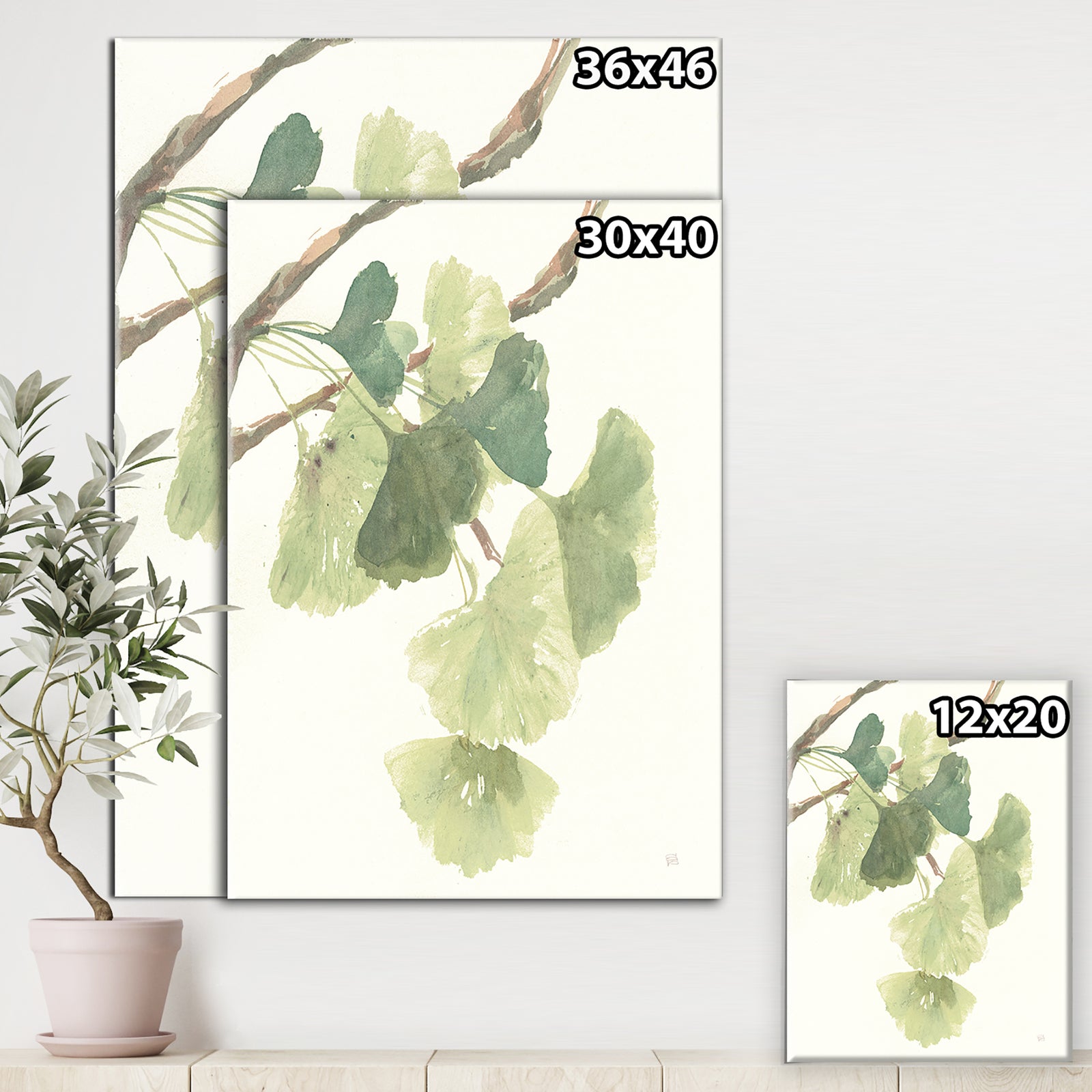 Watercolor Gingko Leaves I - Cabin & Lodge Gallery-wrapped Canvas