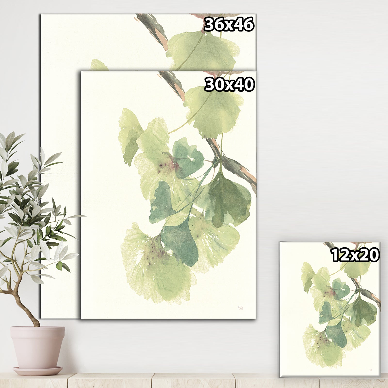 Watercolor Gingko Leaves II - Cabin & Lodge Canvas Artwork