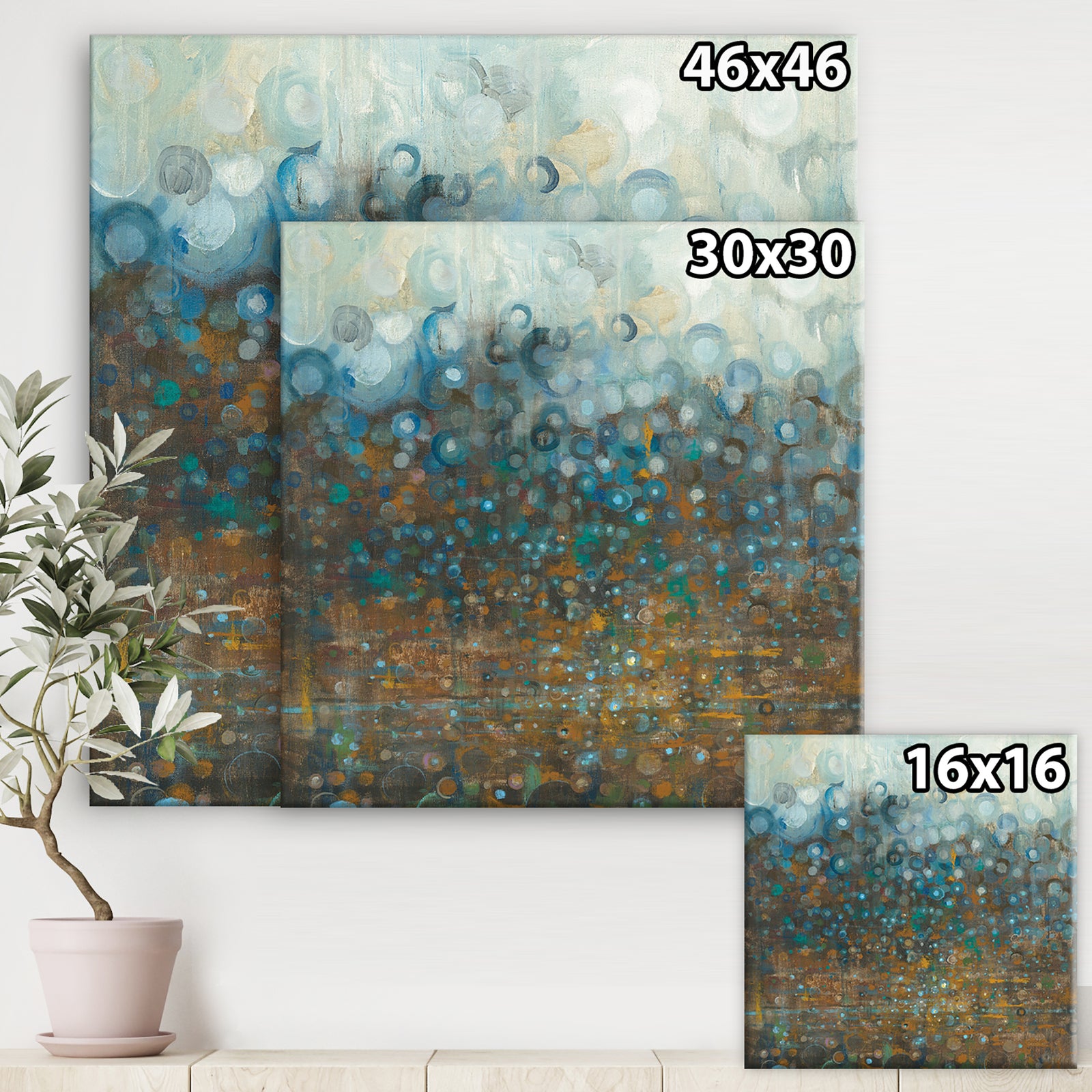 Blue and Bronze Dots - Modern & Contemporary Canvas Art