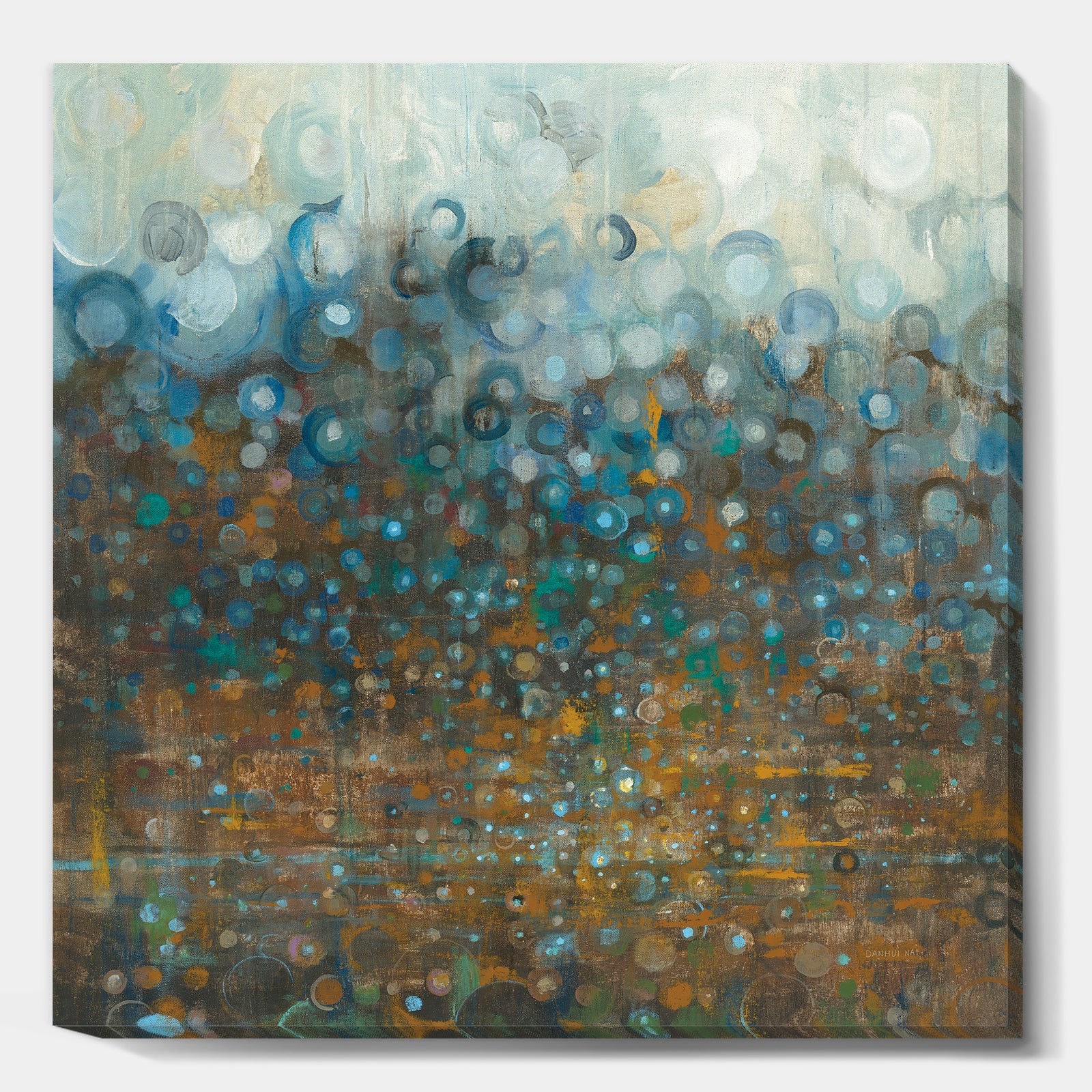 Blue and Bronze Dots - Modern & Contemporary Canvas Art