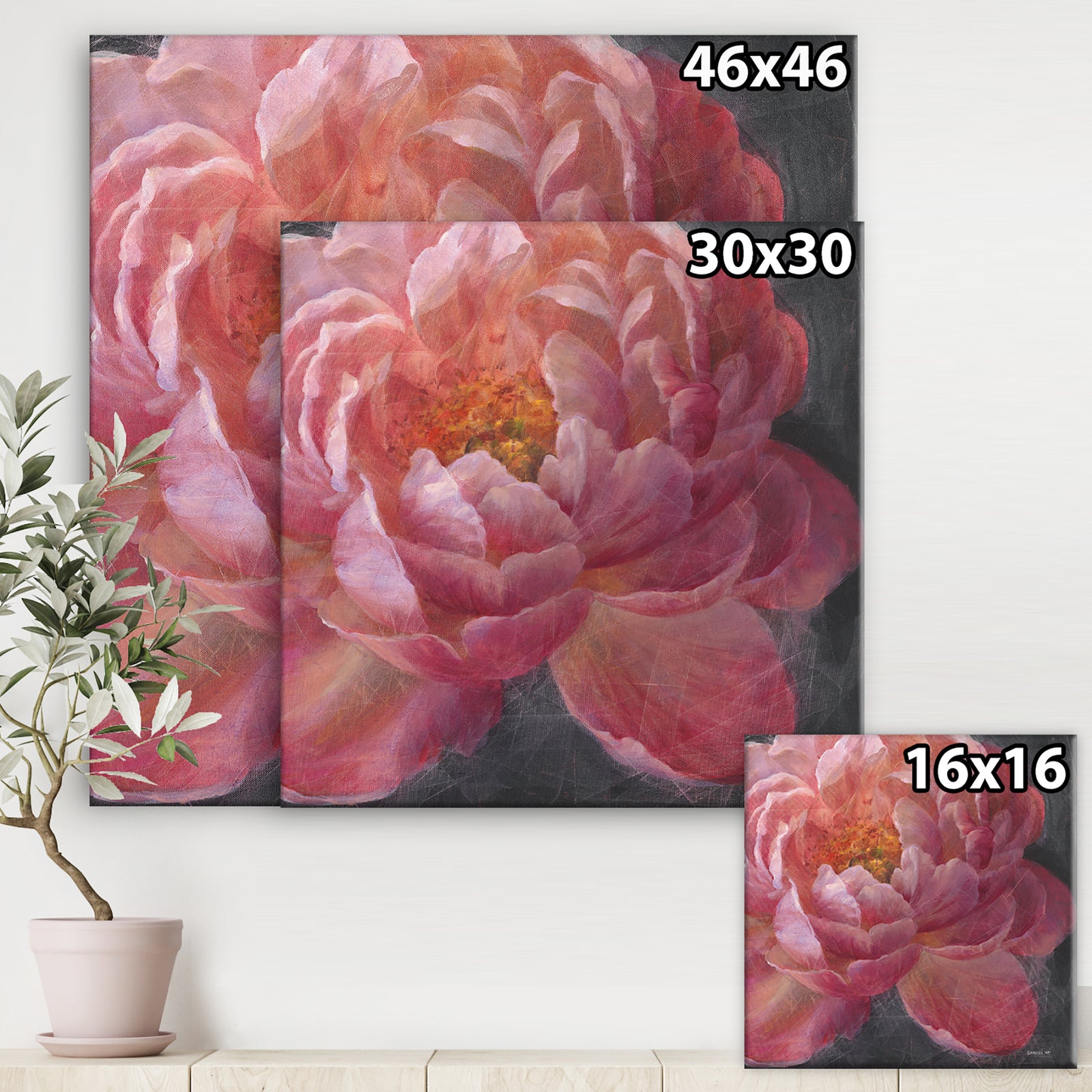 Vivid Pink Peonies I - Shabby Chic Gallery-wrapped Canvas