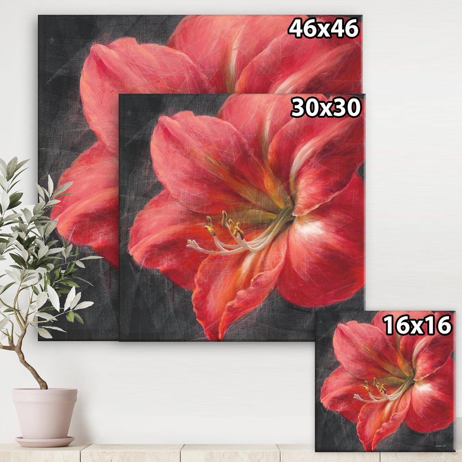 Vivid Red Lily III - Shabby Chic Canvas Art