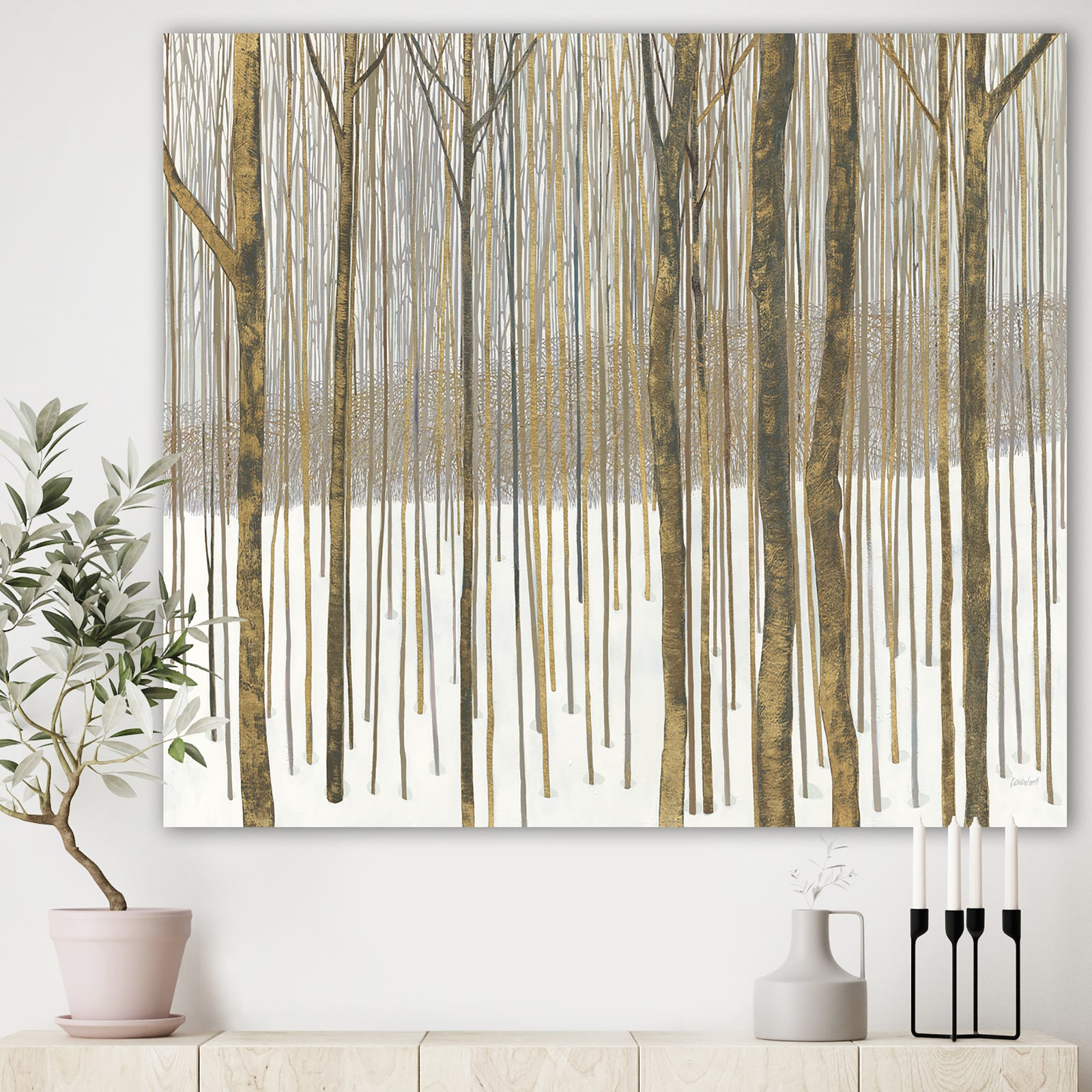 Forest in Winter Gold - Cabin Canvas Art