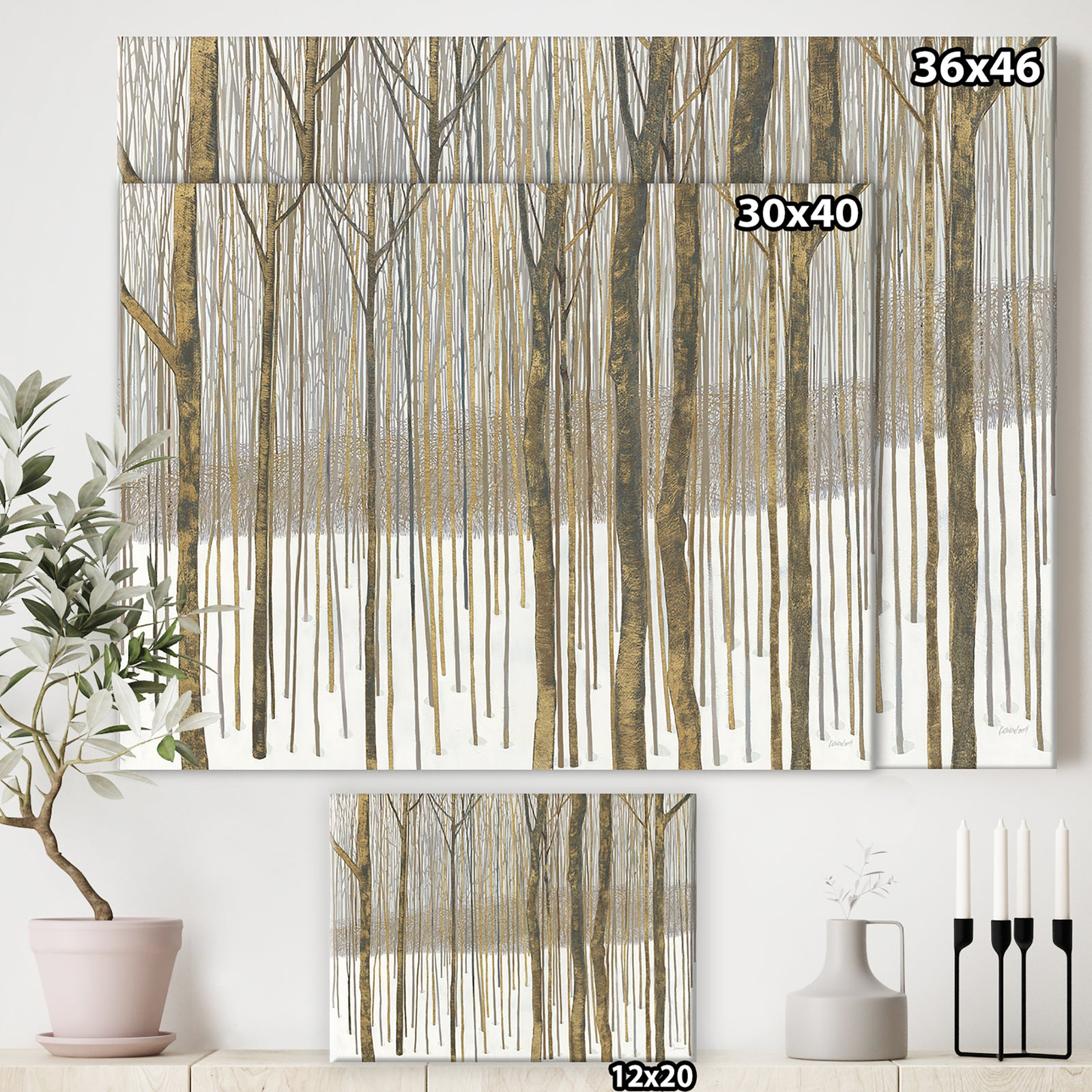 Forest in Winter Gold - Cabin Canvas Art