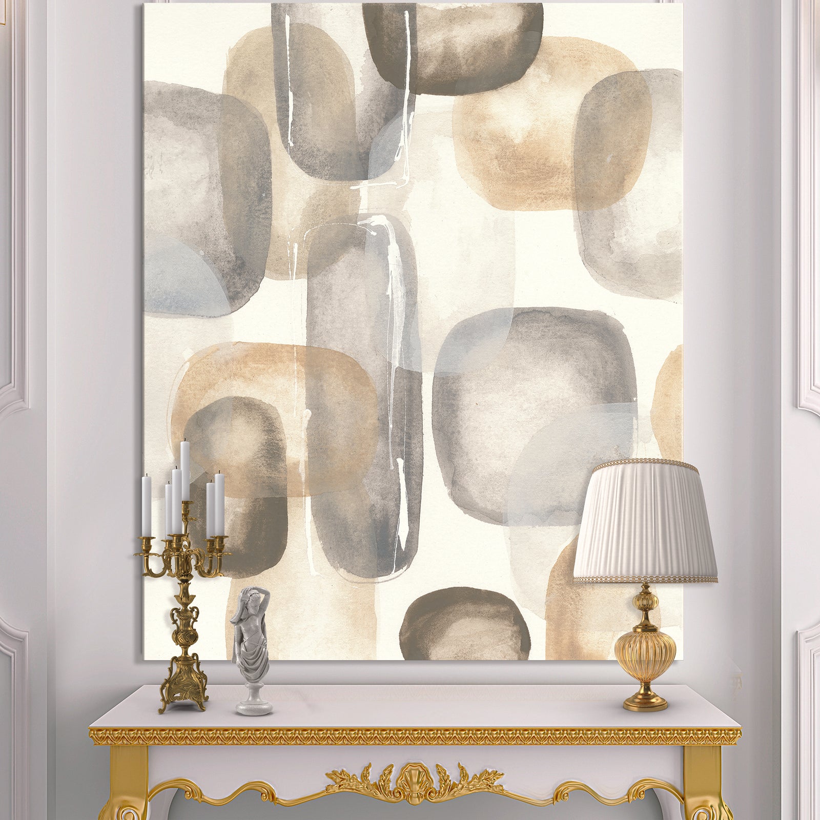Neutral Oval Grey Stones I - Modern Glam Gallery-wrapped Canvas