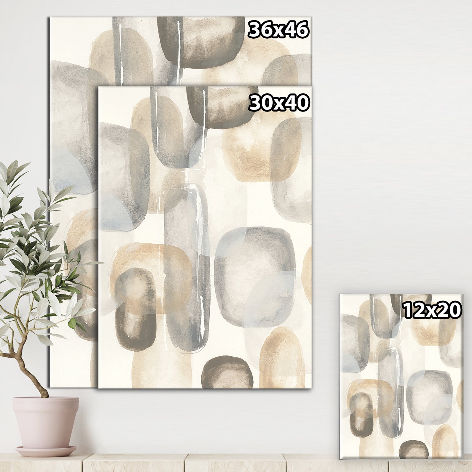 Neutral Oval Grey Stones I - Modern Glam Gallery-wrapped Canvas