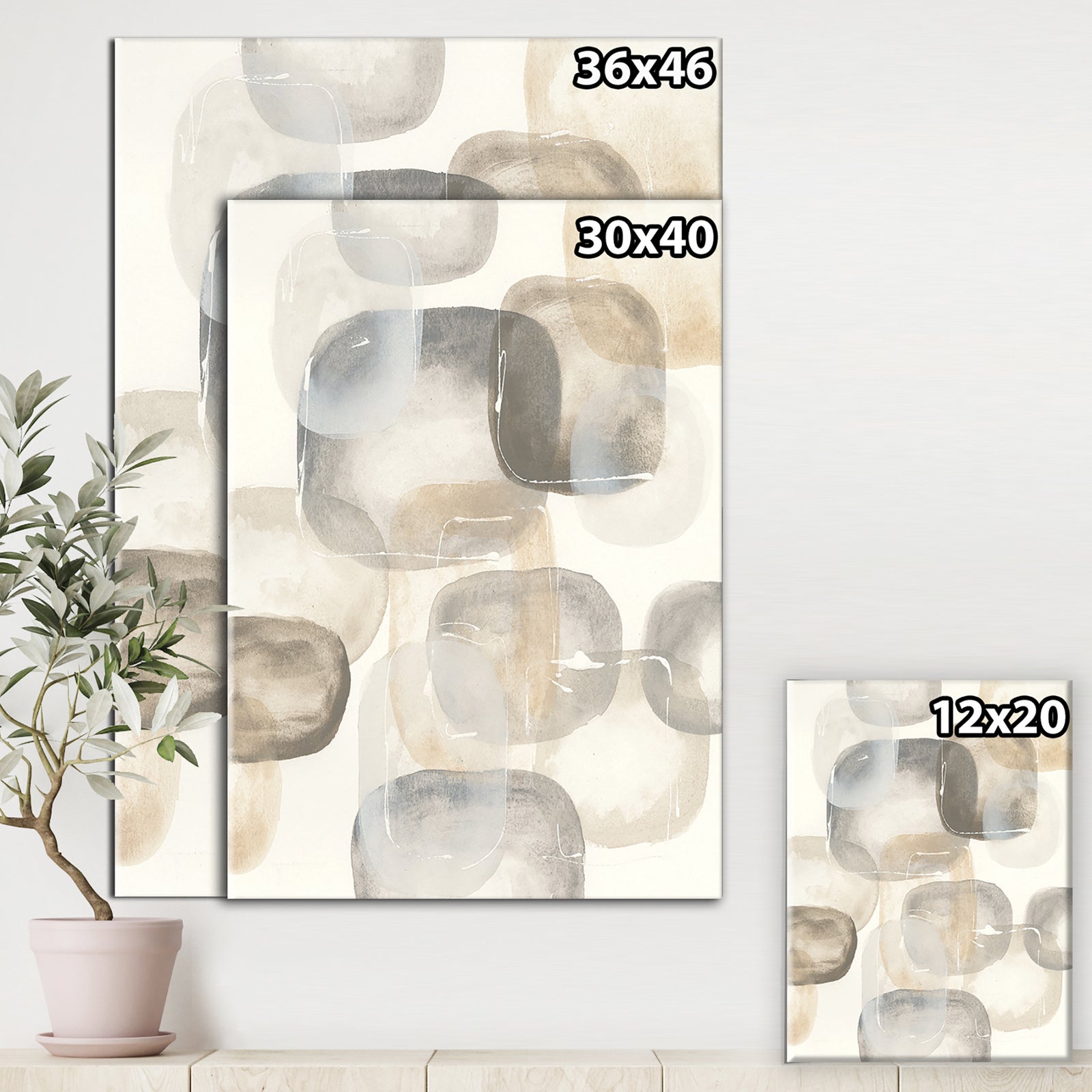 Neutral Oval Grey Stones II - Modern Glam Canvas Artwork