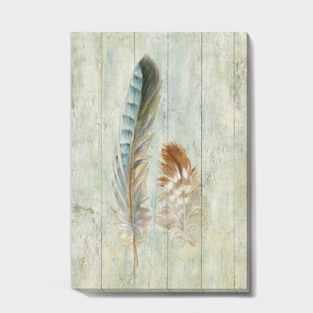 Natural Feathers on Wood I - Farmhouse Canvas Artwork