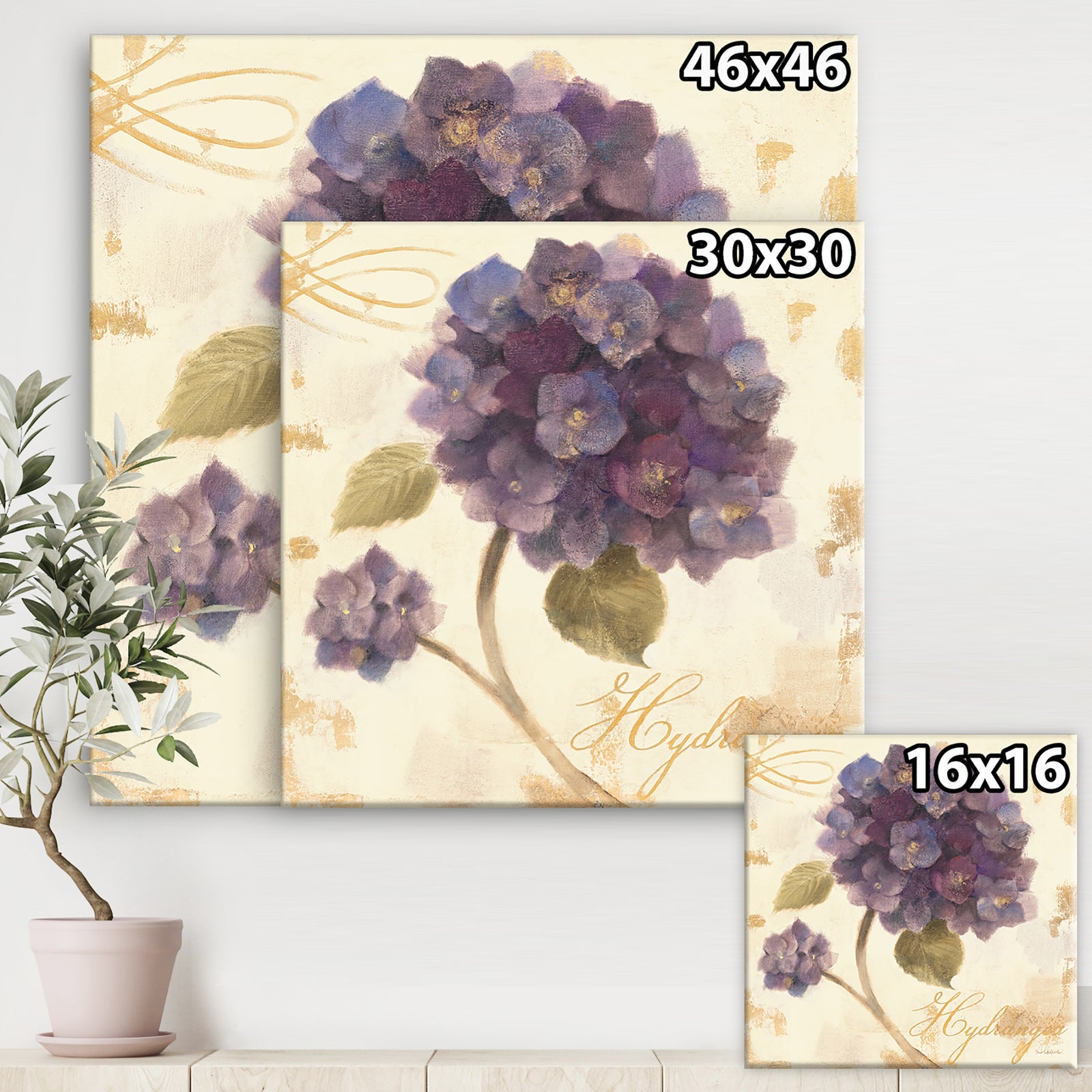 Abundant Hydrangea Flower II - Floral Cottage Canvas Artwork